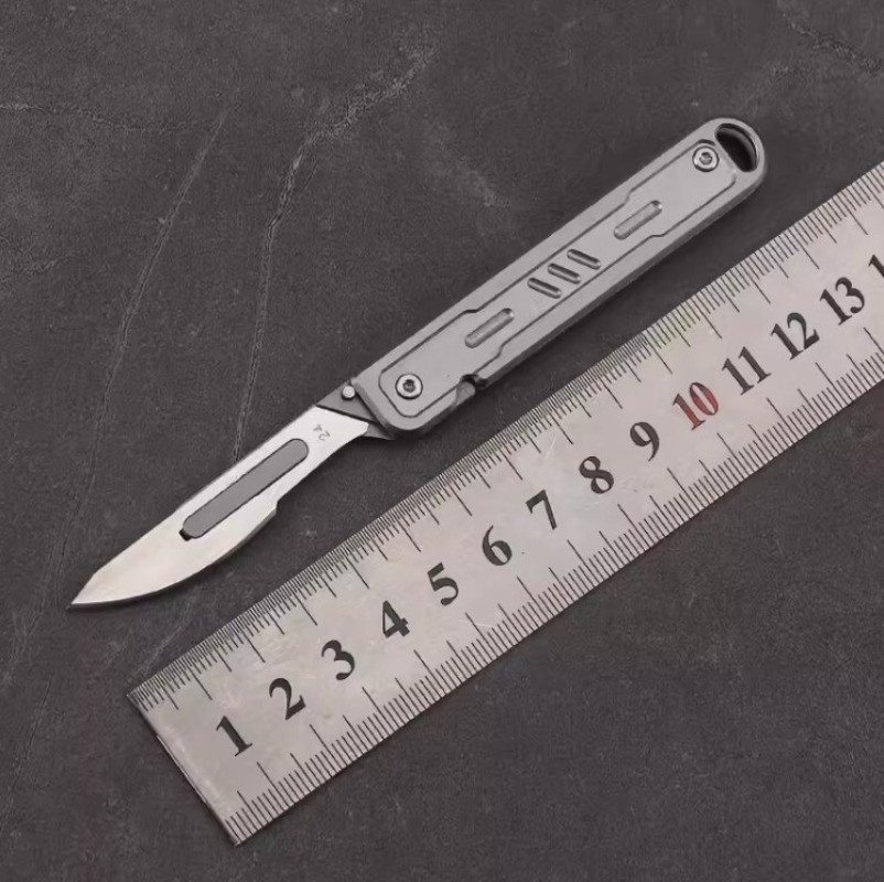 Stainless Steel Folding Utility Knife Scalpel Blade Outdoor EDC Keychain Tool