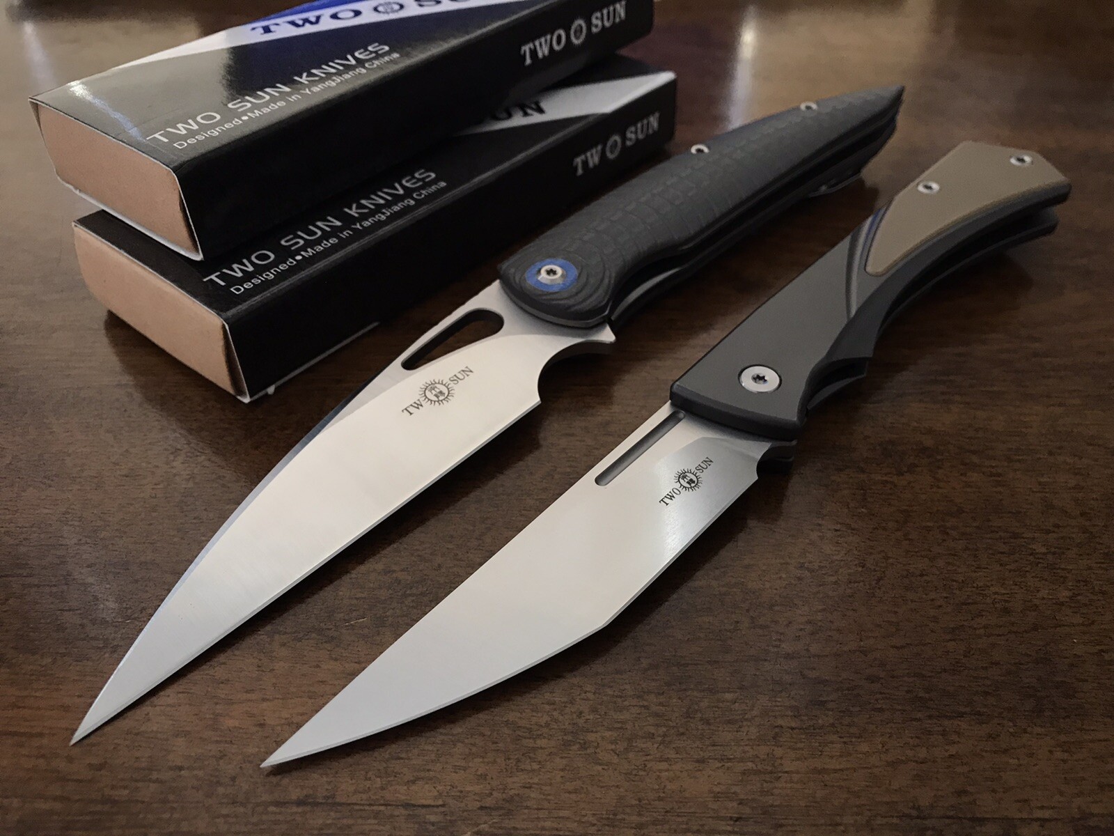 Lot Of 2 Twosun 兩陽 Folding Knives D2 14C28N Blades Titanium G10 Handles China