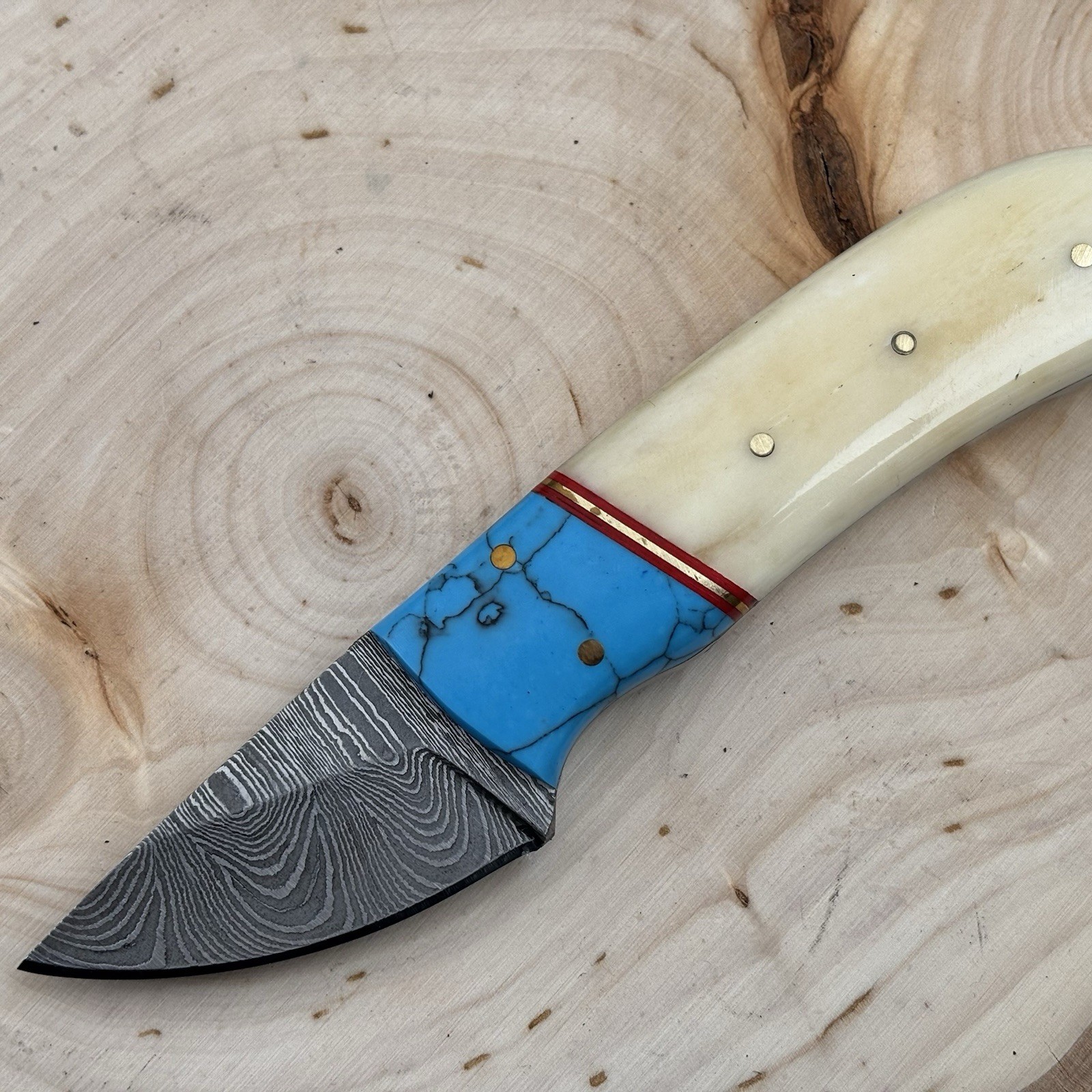 5.5” Fixed Blade Knife Leather Sheath Chode Turquoise Damascus