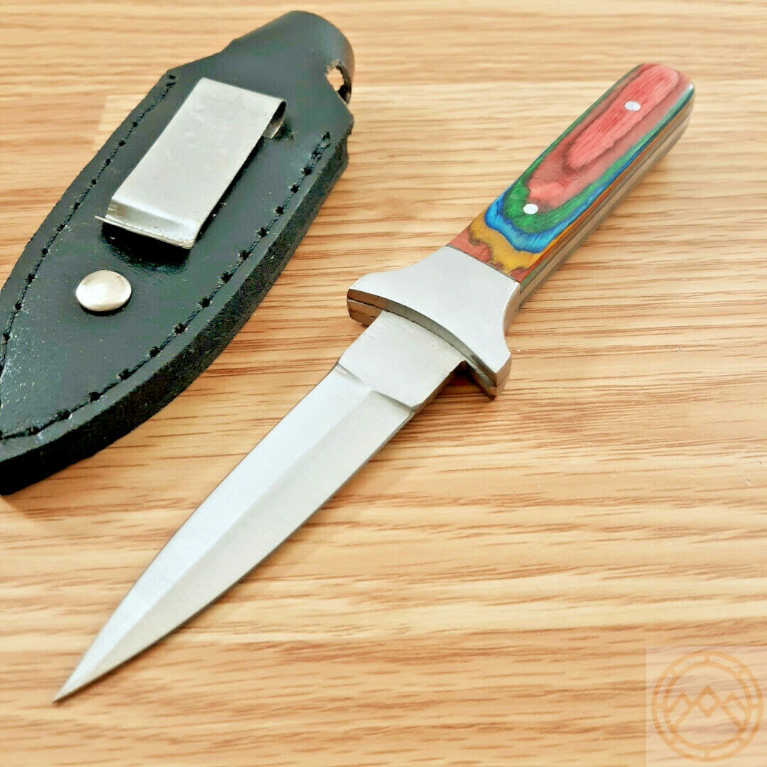 Slim Boot Fixed Knife 3″ Double Edge Stainless Steel Dagger Blade Wood Handle