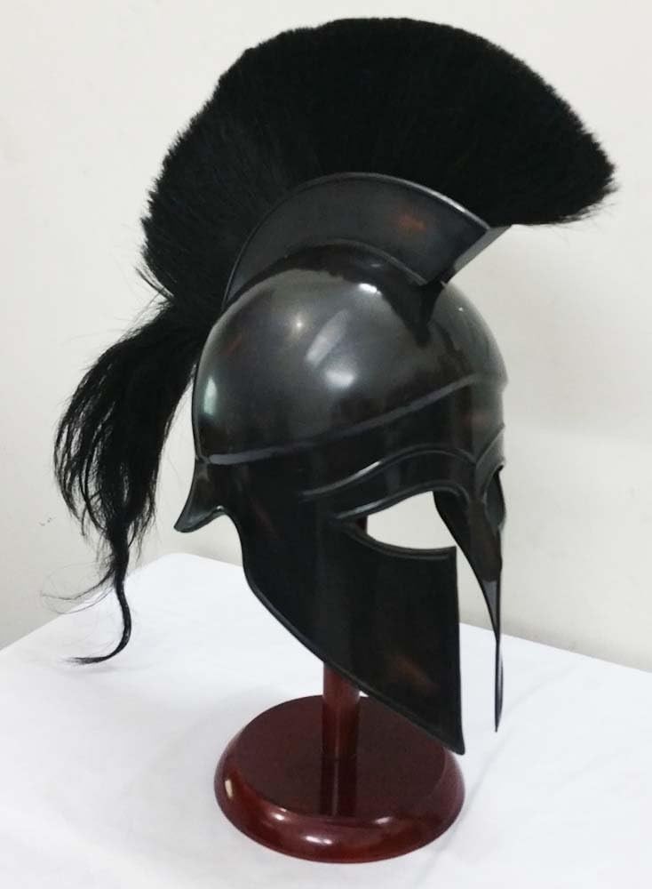 Greek Helmet Medieval Armor Knight Spartan Helmet with Black Plume Rustic