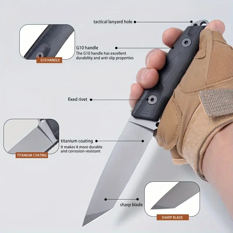 New 9.25″ Tactical Fixed Blade Knife Deluxe Carbon Fiber Sheath 4.5″ Tanto Blade