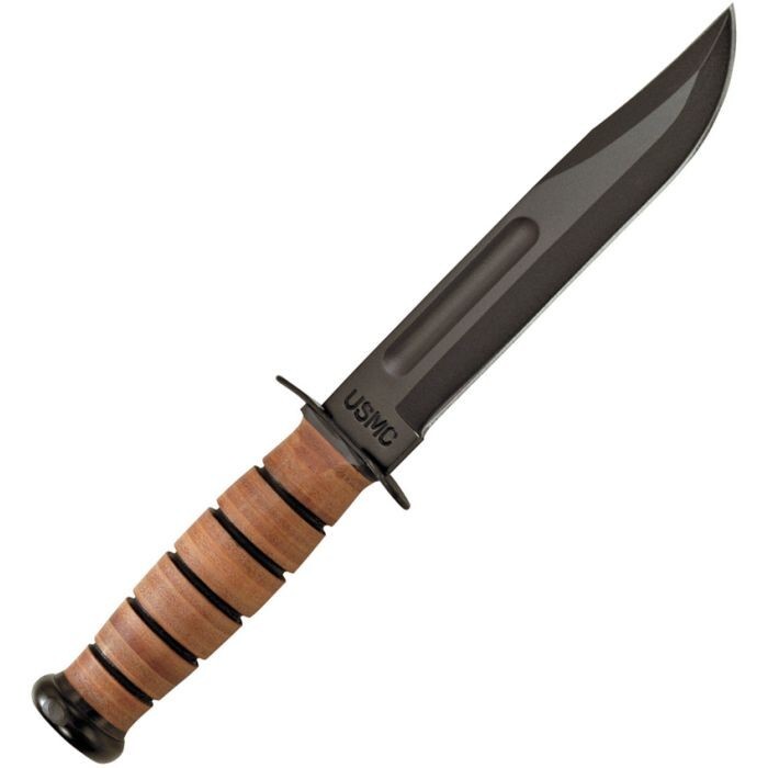 KA-BAR USMC Fighter Fixed Knife 7″ 1095 High Carbon Blade Stacked Leather Handle