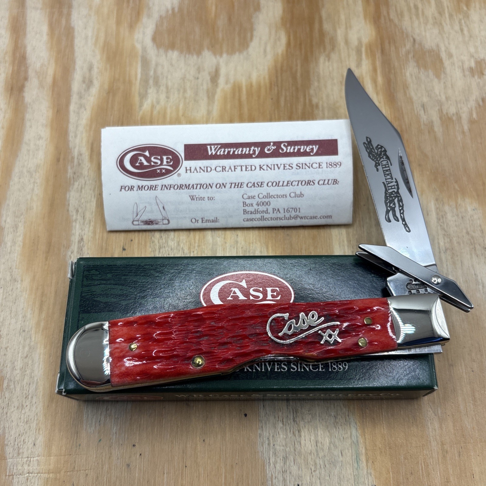Case XX 2004 6111 1/2 Red Silver Script Cheetah Knife – Unused Excellent