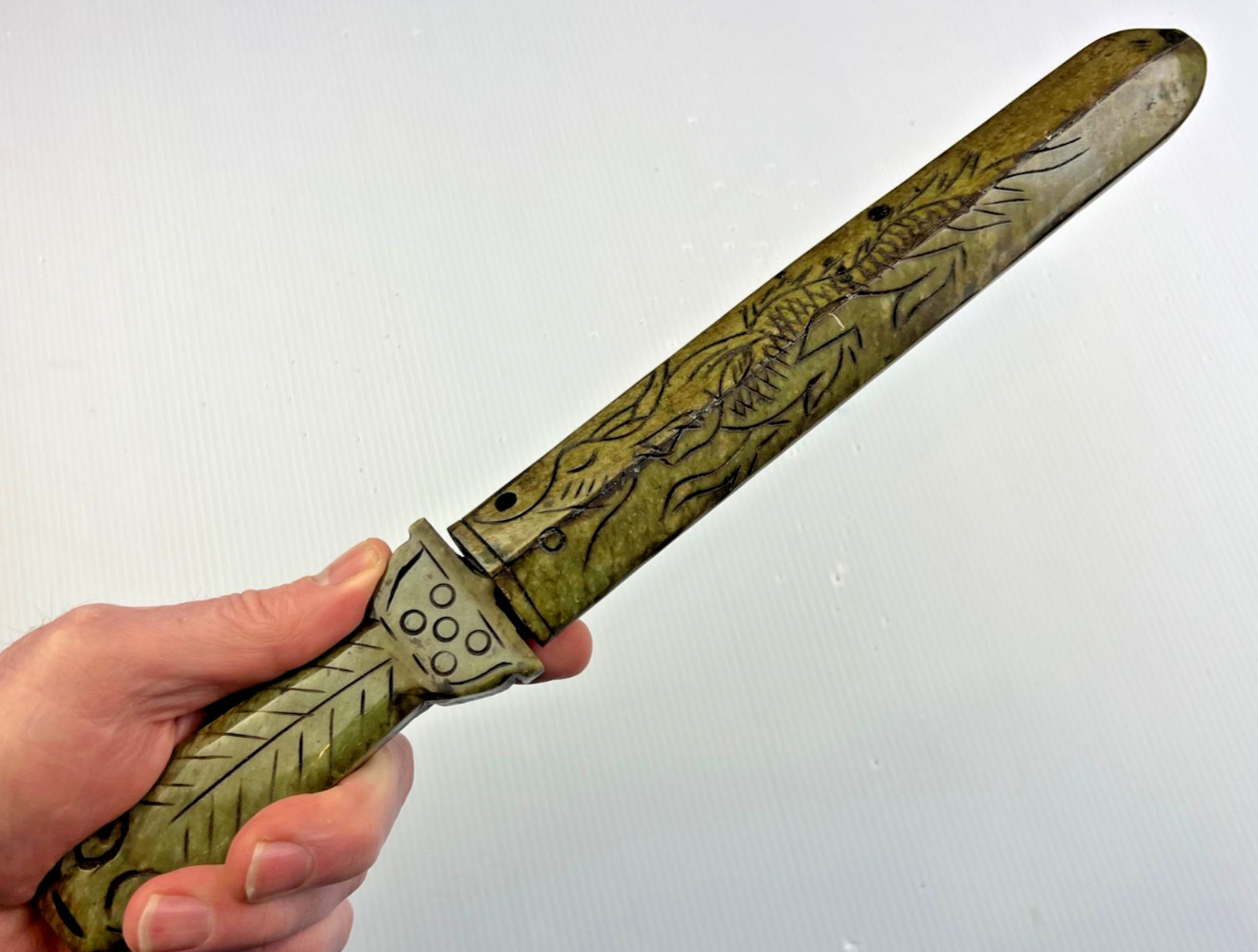 Carved Chinese Jade Double Sword w Sheath Antique Vintage China