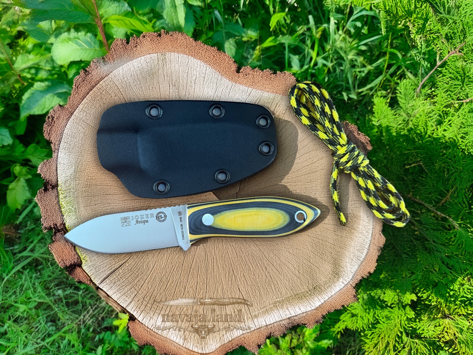 Joker Avispa Bushcraft Knife 3.15” Sandvik 14C28N Blade – Yellow & Black Micarta