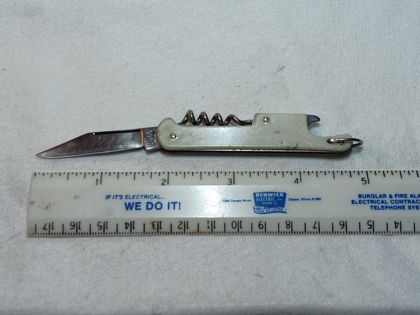 Vintage Pocket Knife USA branded Bartenders Cork Tool Opener Stainless Blade