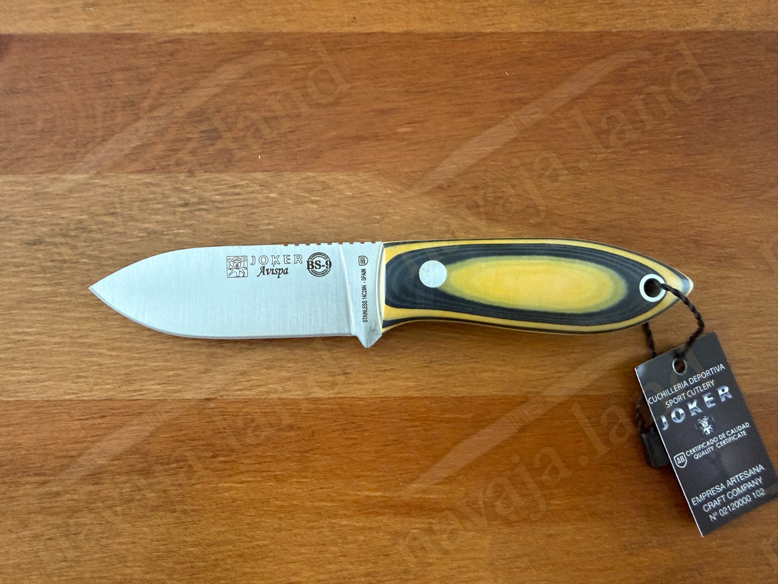 Joker Avispa Bushcraft Knife 3.15” Sandvik 14C28N Blade – Yellow & Black Micarta
