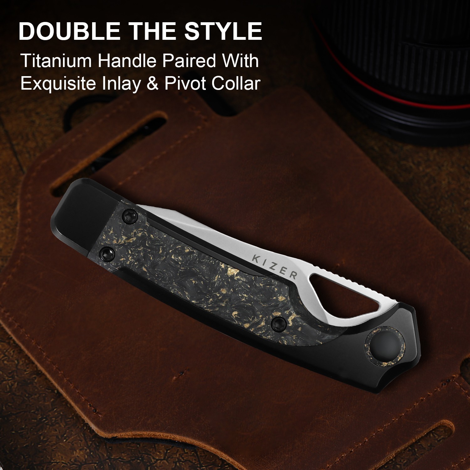 Kizer Ara Folding EDC Pocket Knife S45VN Blade Titanium & Carbon Fiber Handle