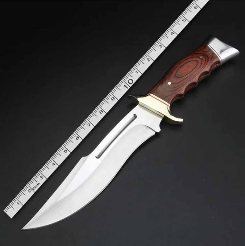 12″ 440C Stainless Steel Hunting Bowie Knife – Wood Handle & Leather Sheath