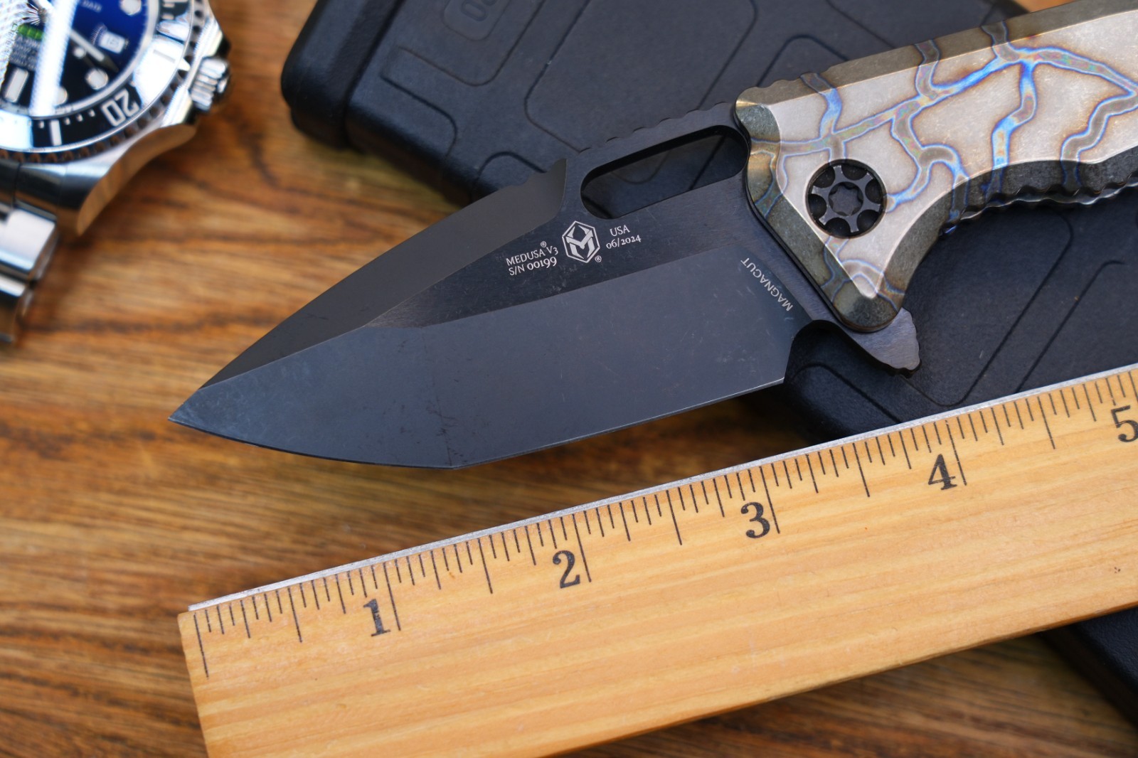 Heretic Knives Medusa V3 Manual Flipper MagnaCut DLC Titanium Handle S/N 00199
