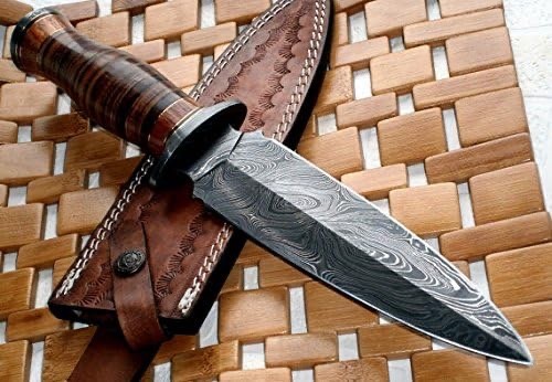 Custom Handmade Damascus Steel 13 Inches Dagger Knife – Leather Handle