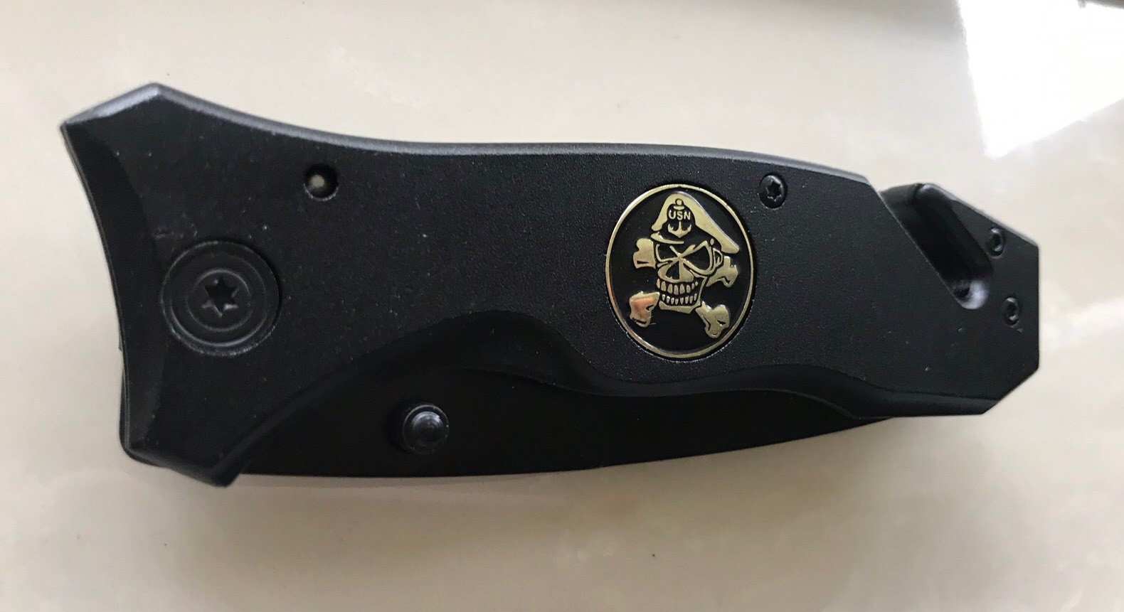 United States Military USN Black Blade Knife with Belt Clip