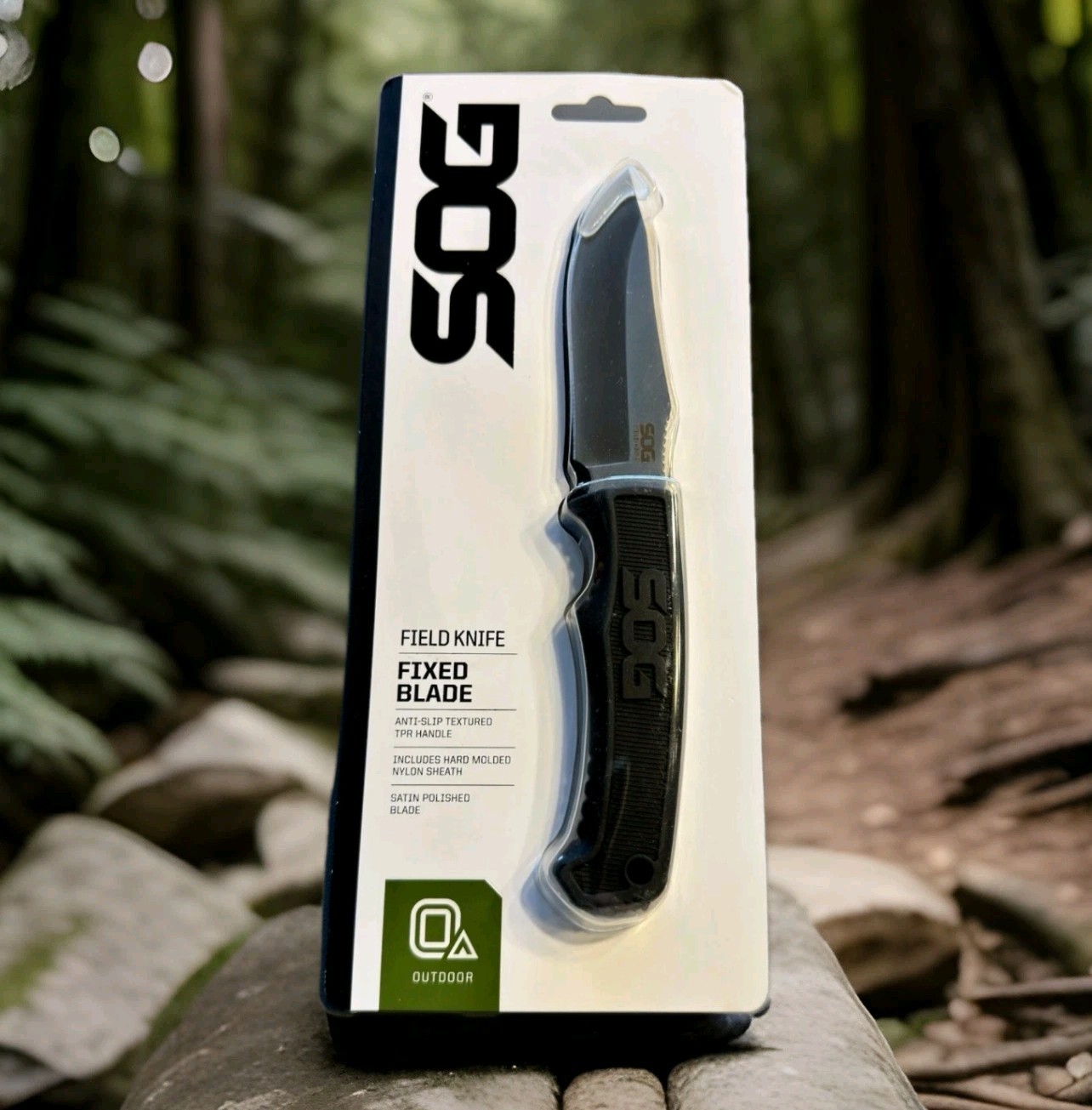 SOG Field Fixed Blade Knife 7Cr17MoV Steel Full Tang w/ Sheath Black TPR 4″