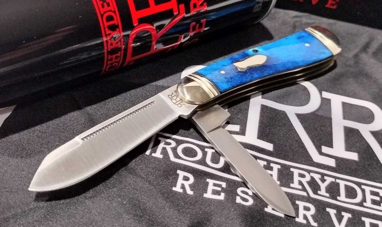 Rough Ryder Reserve Hog Leg Peanut Blue Bone D2 Tool Steel Pocket Knife RRR049