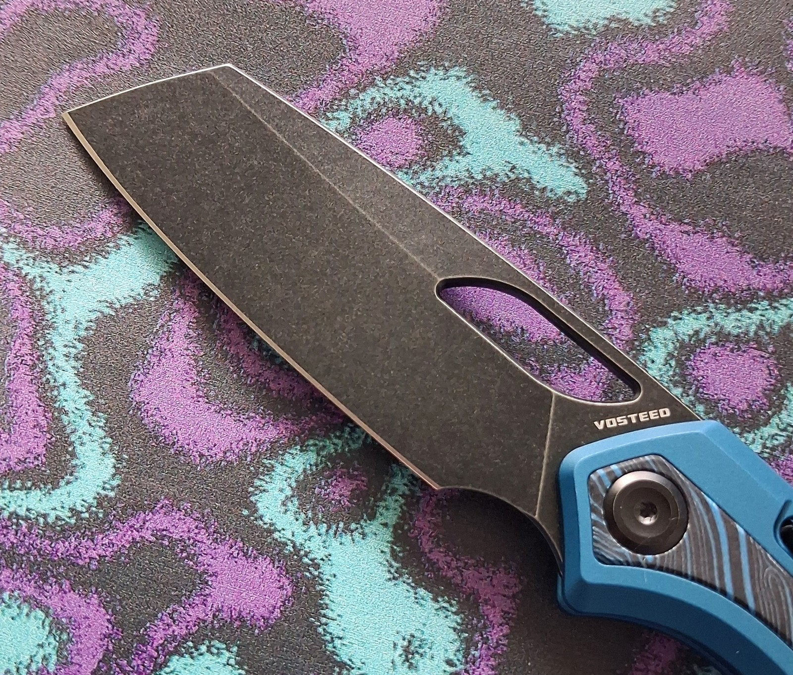 Vosteed Kroc 329 Top Liner Lock Knife Blue Aluminum Handles with Topographic G10