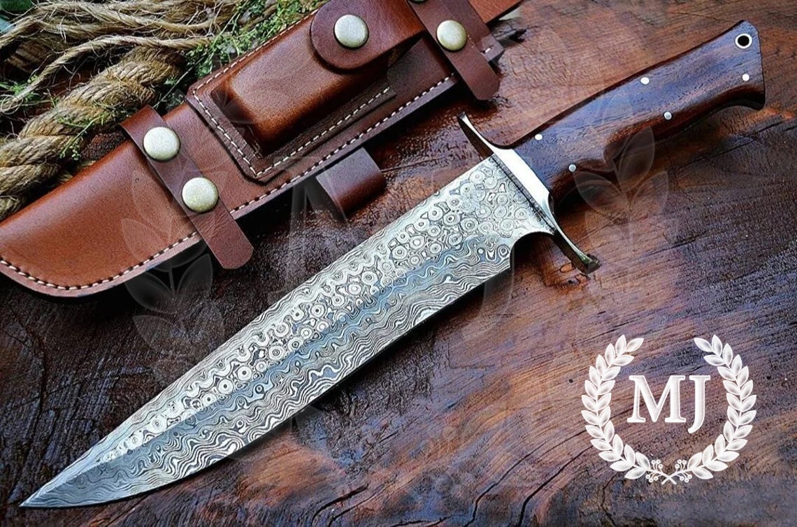 Custom Handmade Damascus Steel Hunting Knife Bowie Knife Camping Knife 14 Inch