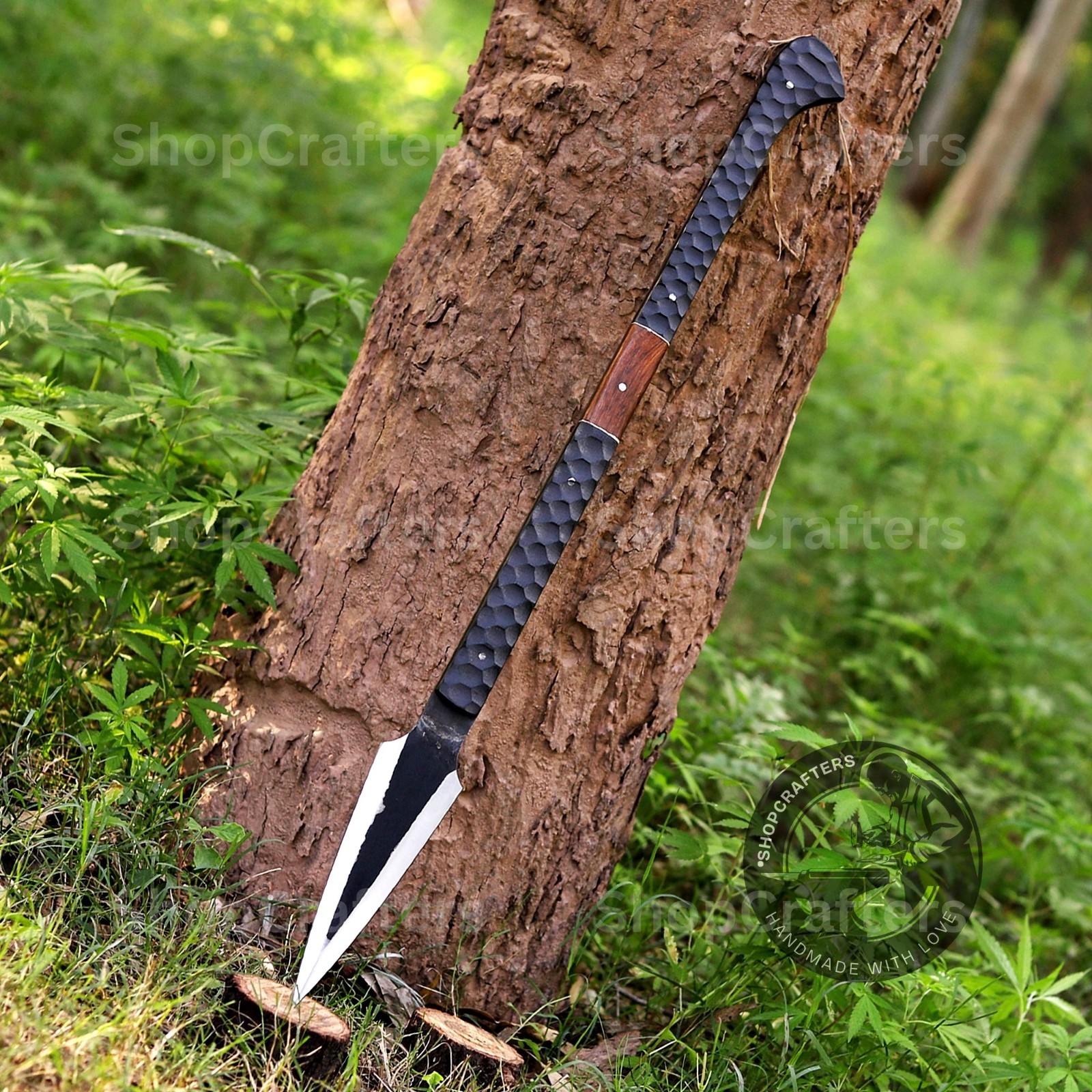 CUSTOM HANDMADE HIGH CARBON STEEL BOAR HUNTING SPEAR WITH LEATHER SHEATH