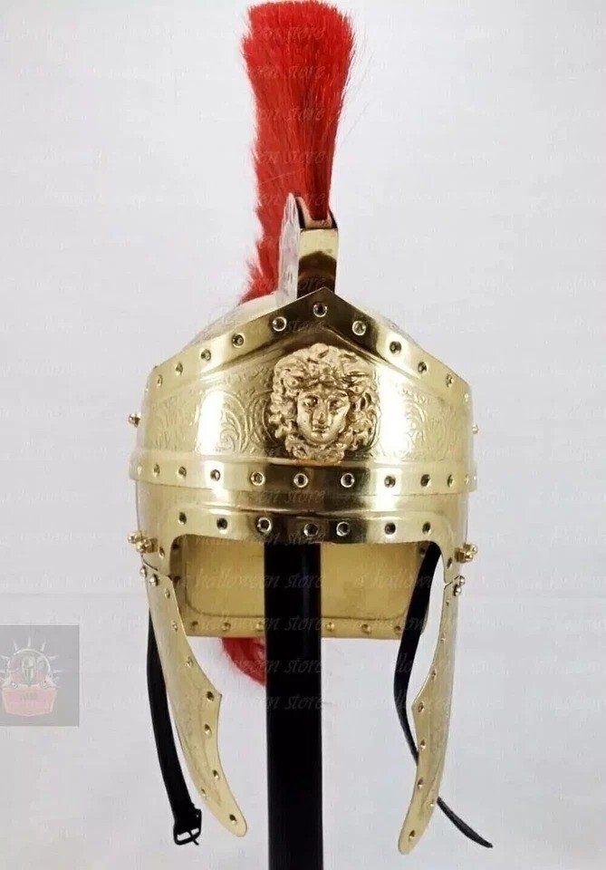 Roman Centurion Helmet with Red Plume Greek Roman Engraved Design Helmet New