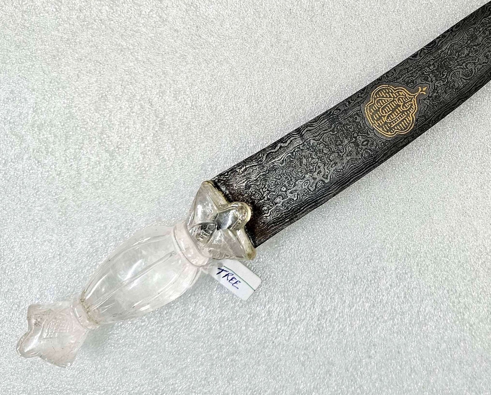 Dagger Gold Koftgari Work Damascus Steel Blade Natural Crystal Stone Handle j446
