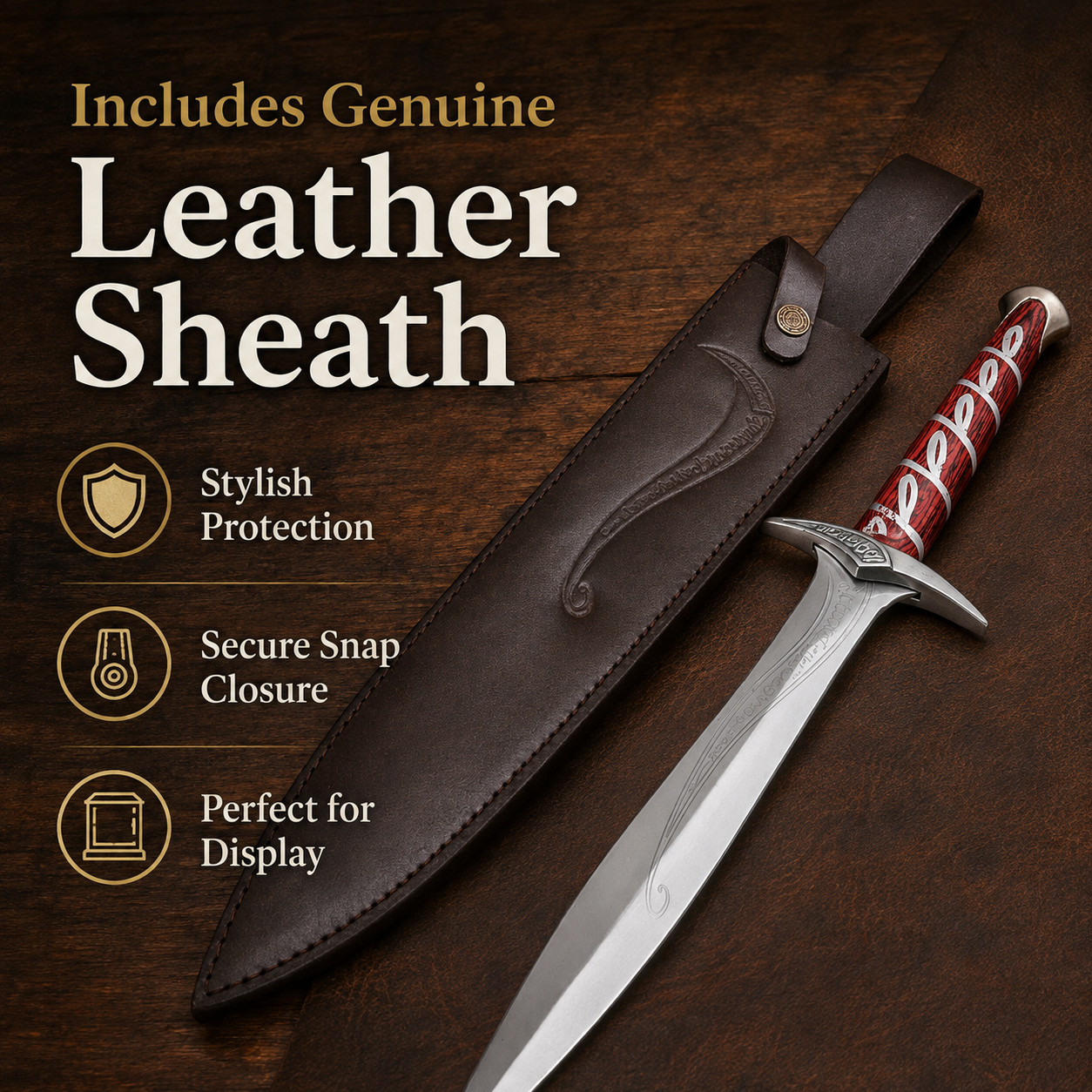 22in Fantasy Elven Decorative Dagger Stainless Steel Blade Leather Sheath