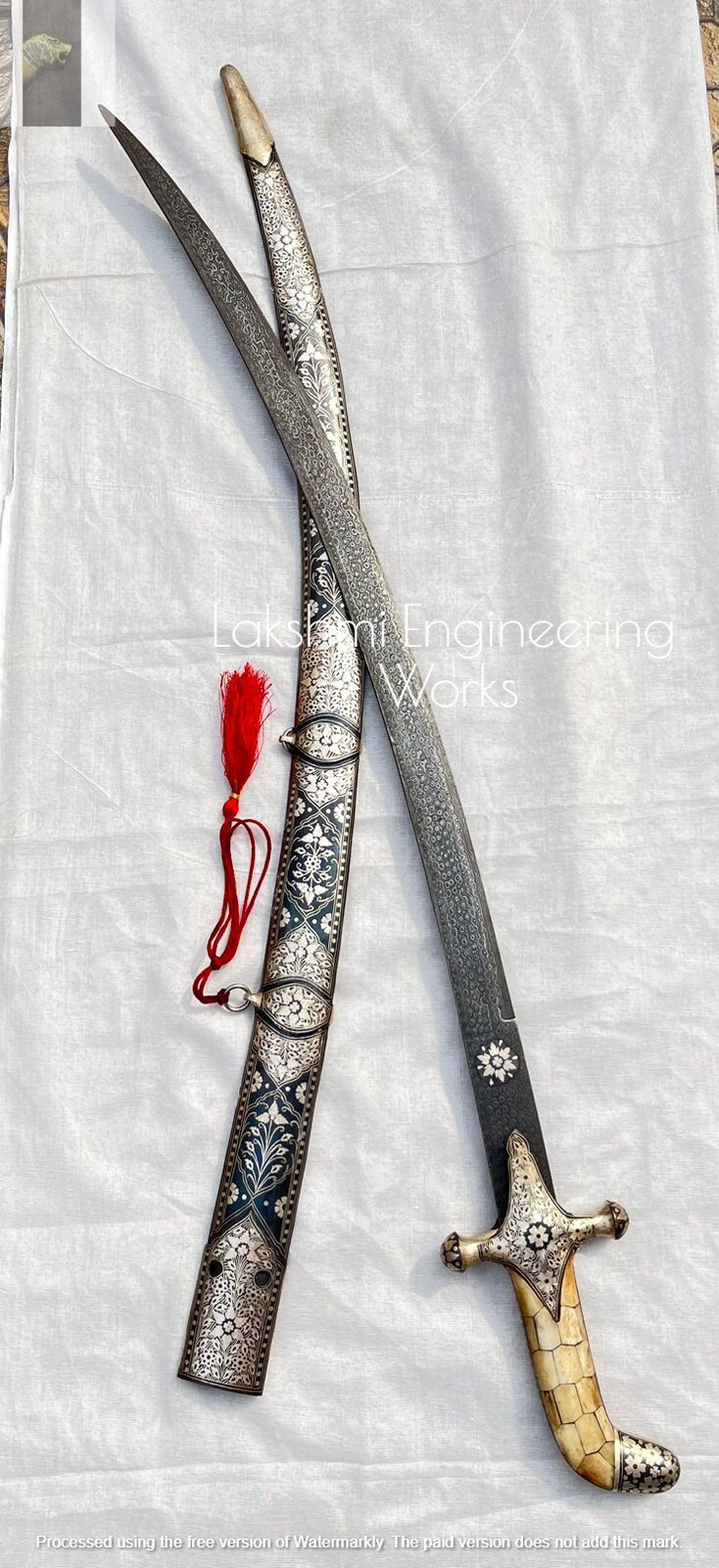 KILIJ SWORD, KILIJ HEAD, ARABIAN silver calligraphy scabbard sword, damascus