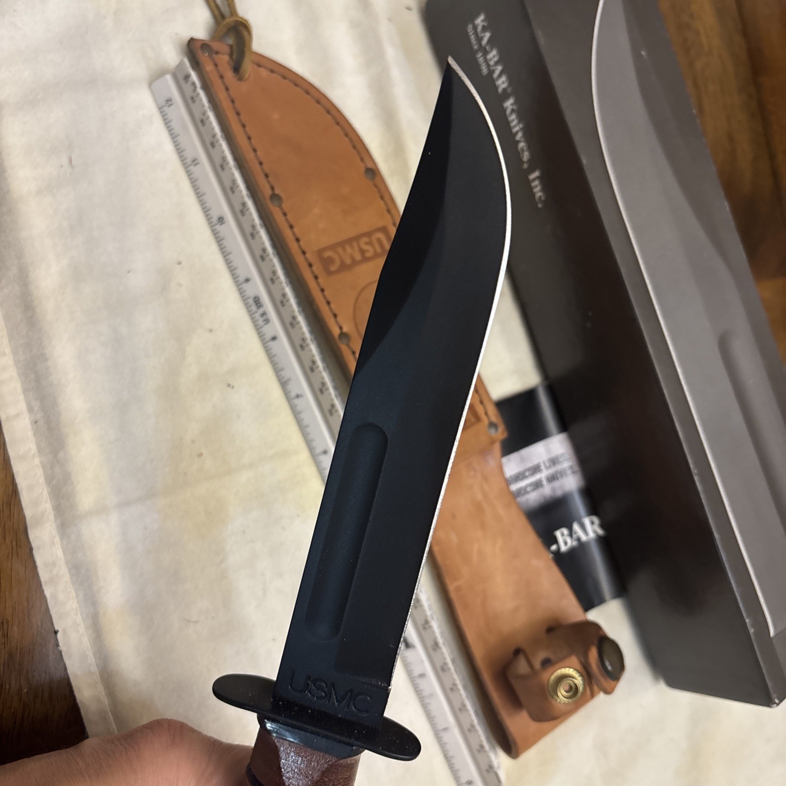 KaBar 1217 Fighting/Utility Knife USMC Leather Sheath Straight Edge