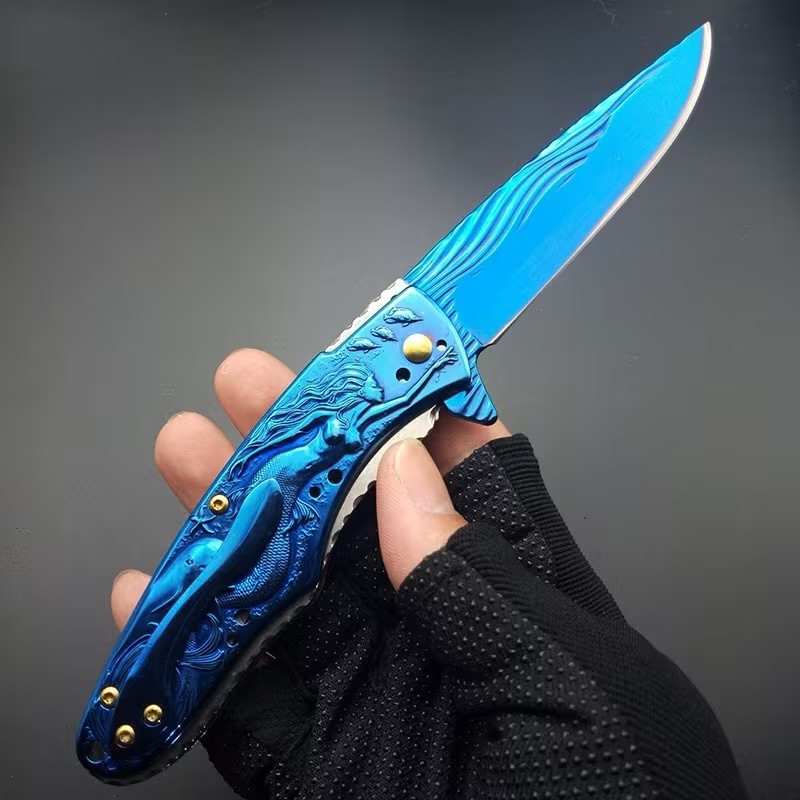 Blue Mermaid Dolphin Pocket Knife All Metal 3d Exquisite Beautiful 3d