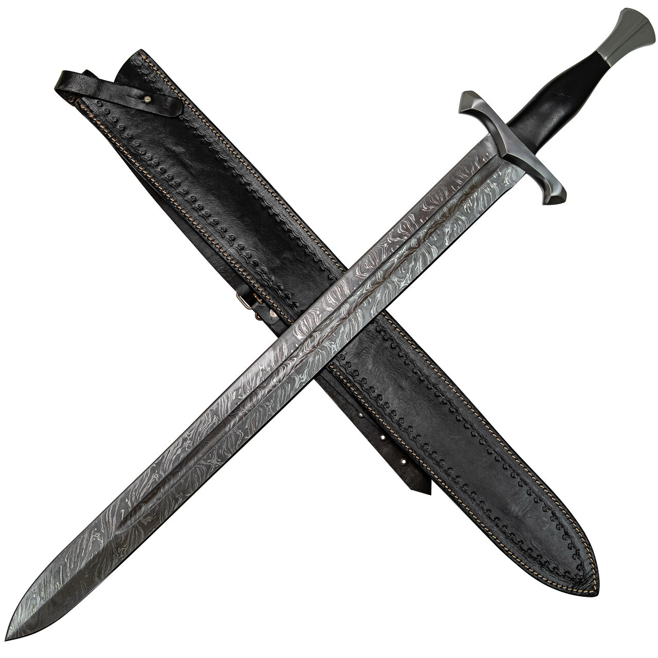 Hand Forged Medieval Inspired Historical Replica Firestorm Damascus Steel Sword