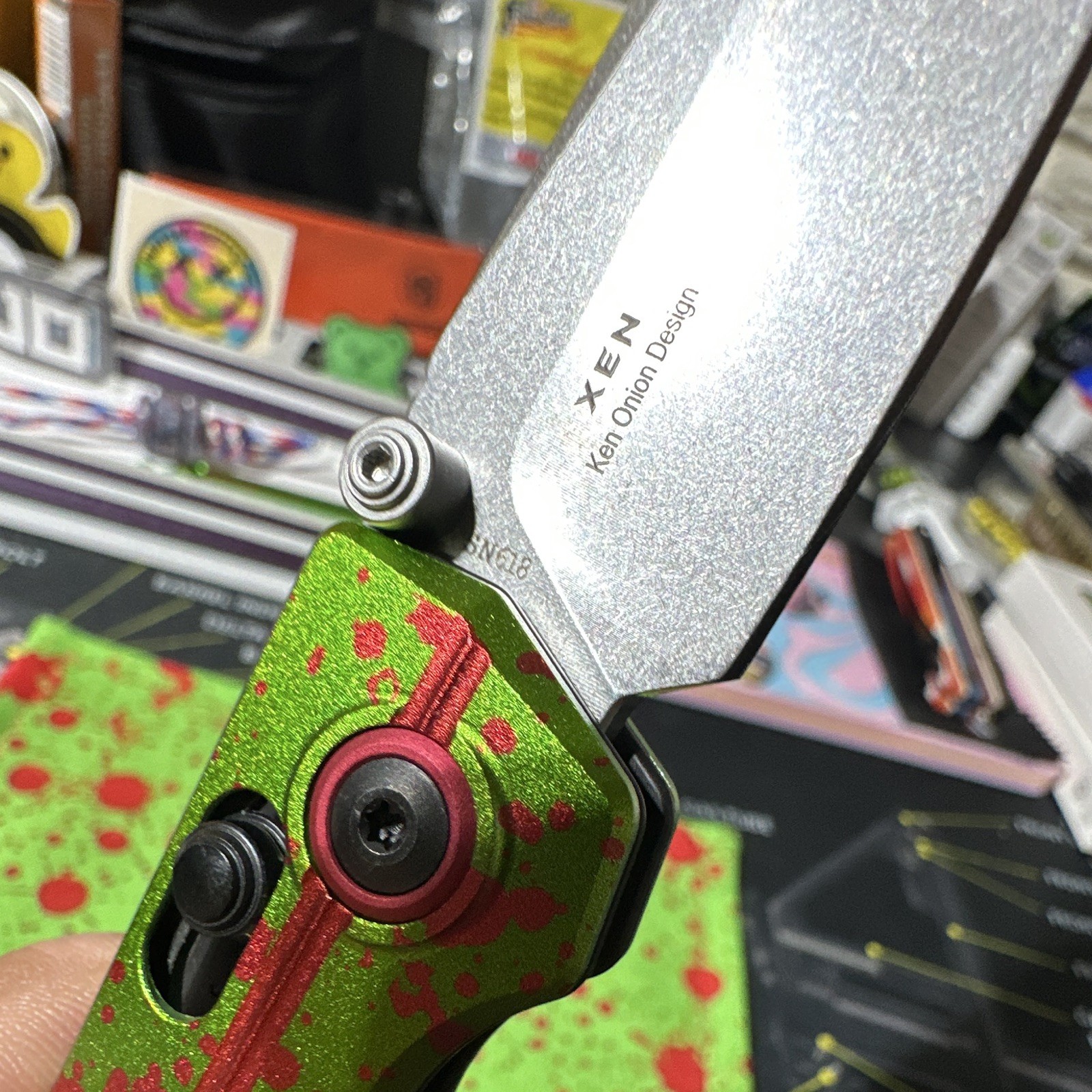 OKNIFE XEN Nitro-V Drop Point Zombie Green Aluminum Plain Manual Frame Lock