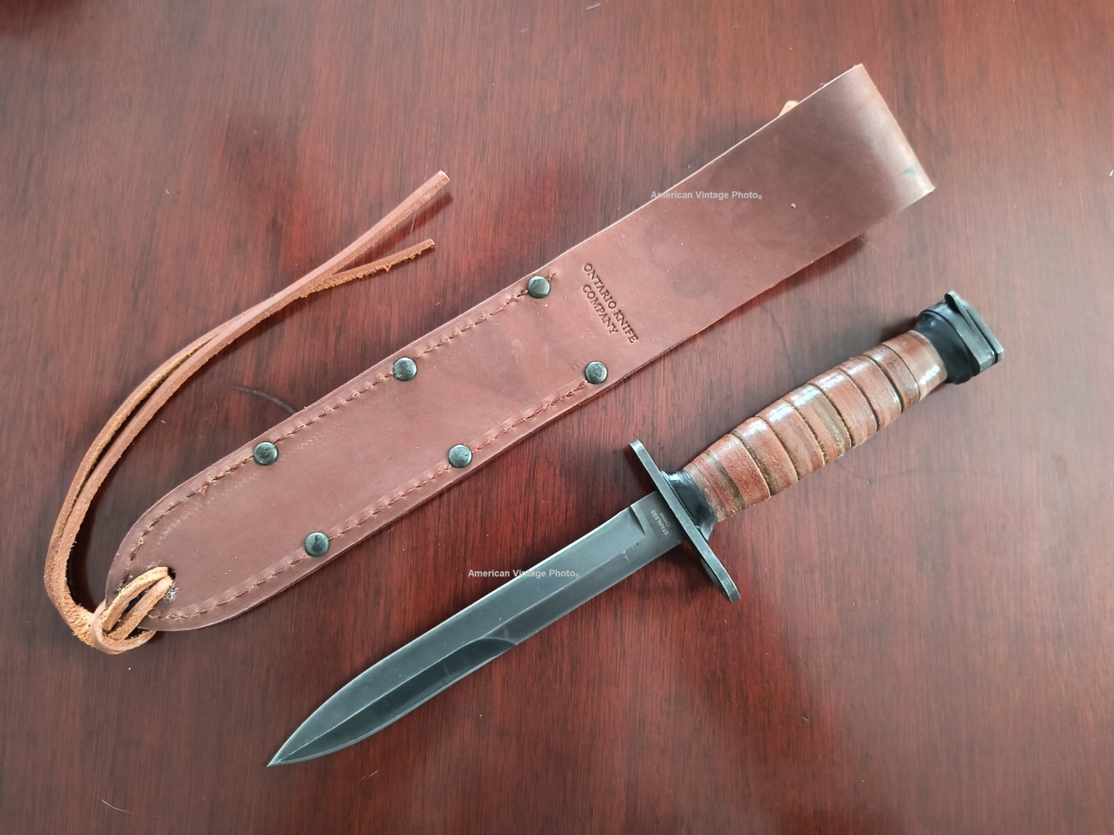 WWII Replica M4Carbine Knife/Bayo + Ontario Leather Scabbard Sheath OKC NEW