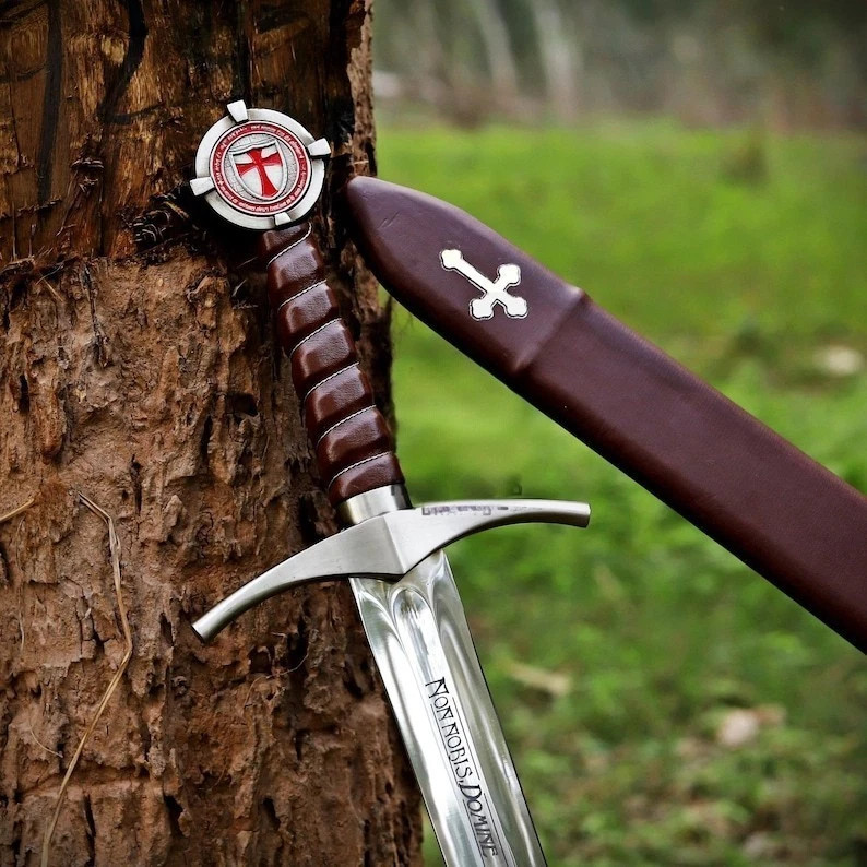 Hand Forged Templar Knights Battle Ready Sword, Steel, Brass Guard & Pommel scab