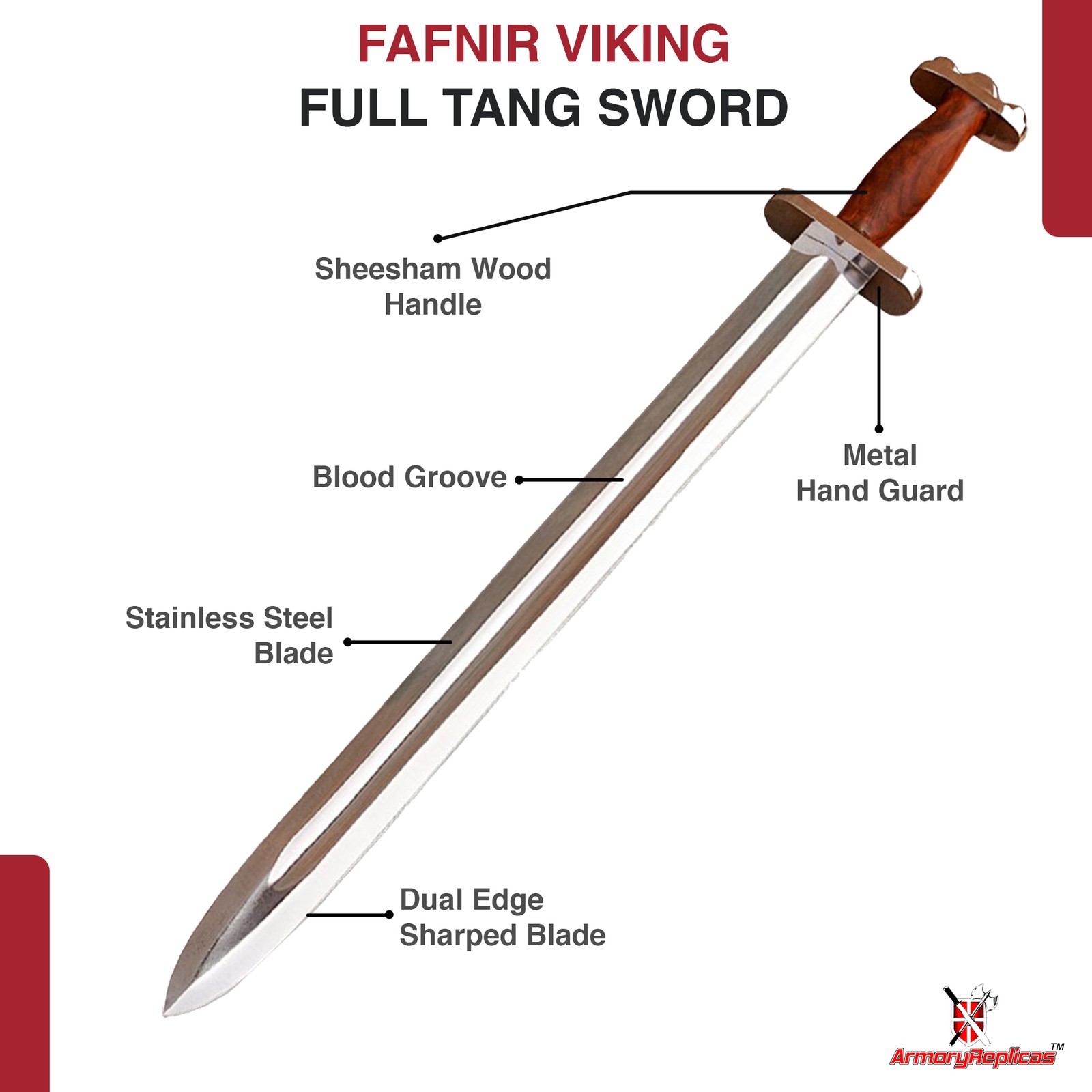 Medieval Hand Forged Gram Full Tang Slayer Fafnir Viking Sword + Leather Sheath