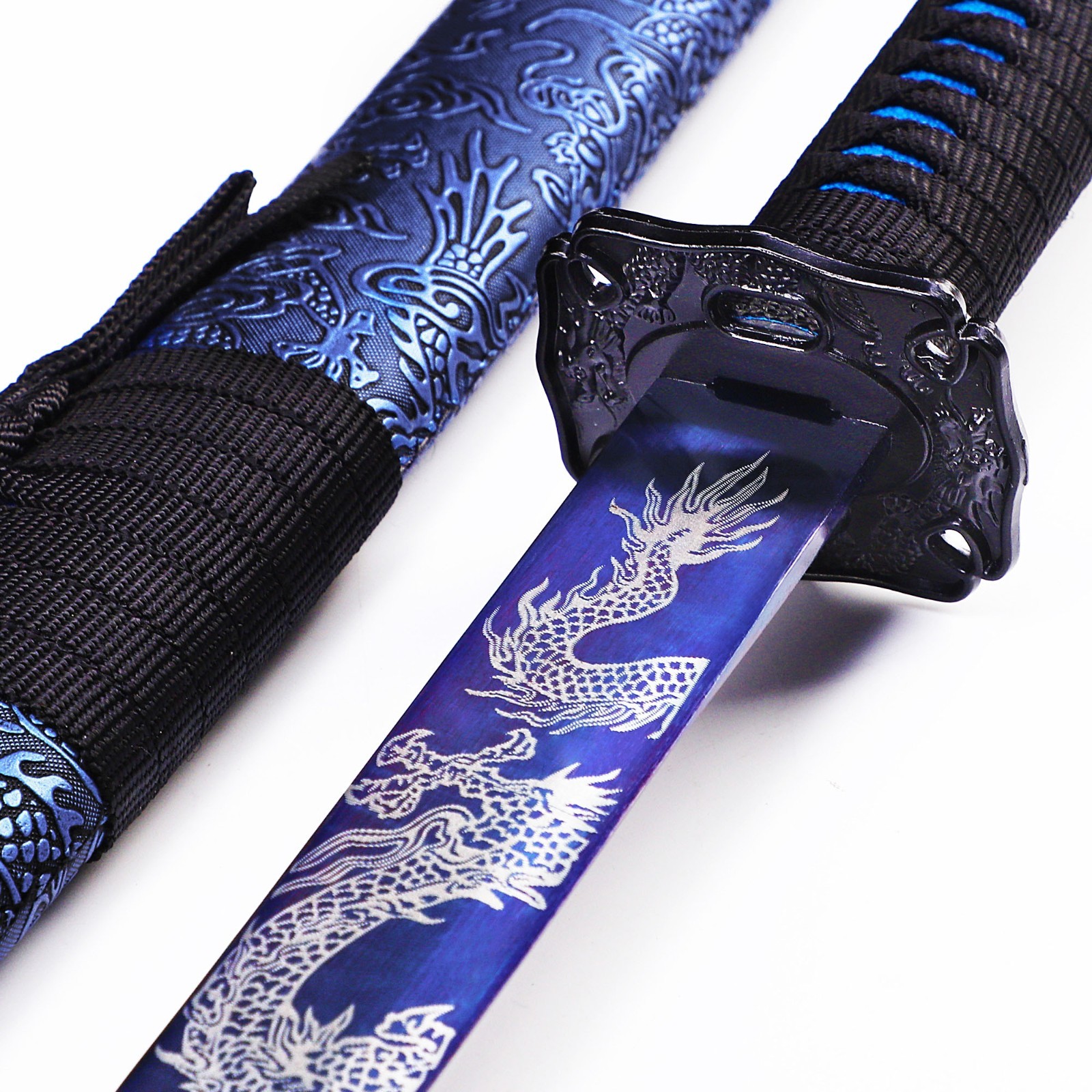 Black Scabbard Dragon Patterned Decorative Samurai Sword, 1095 High Carbon Steel
