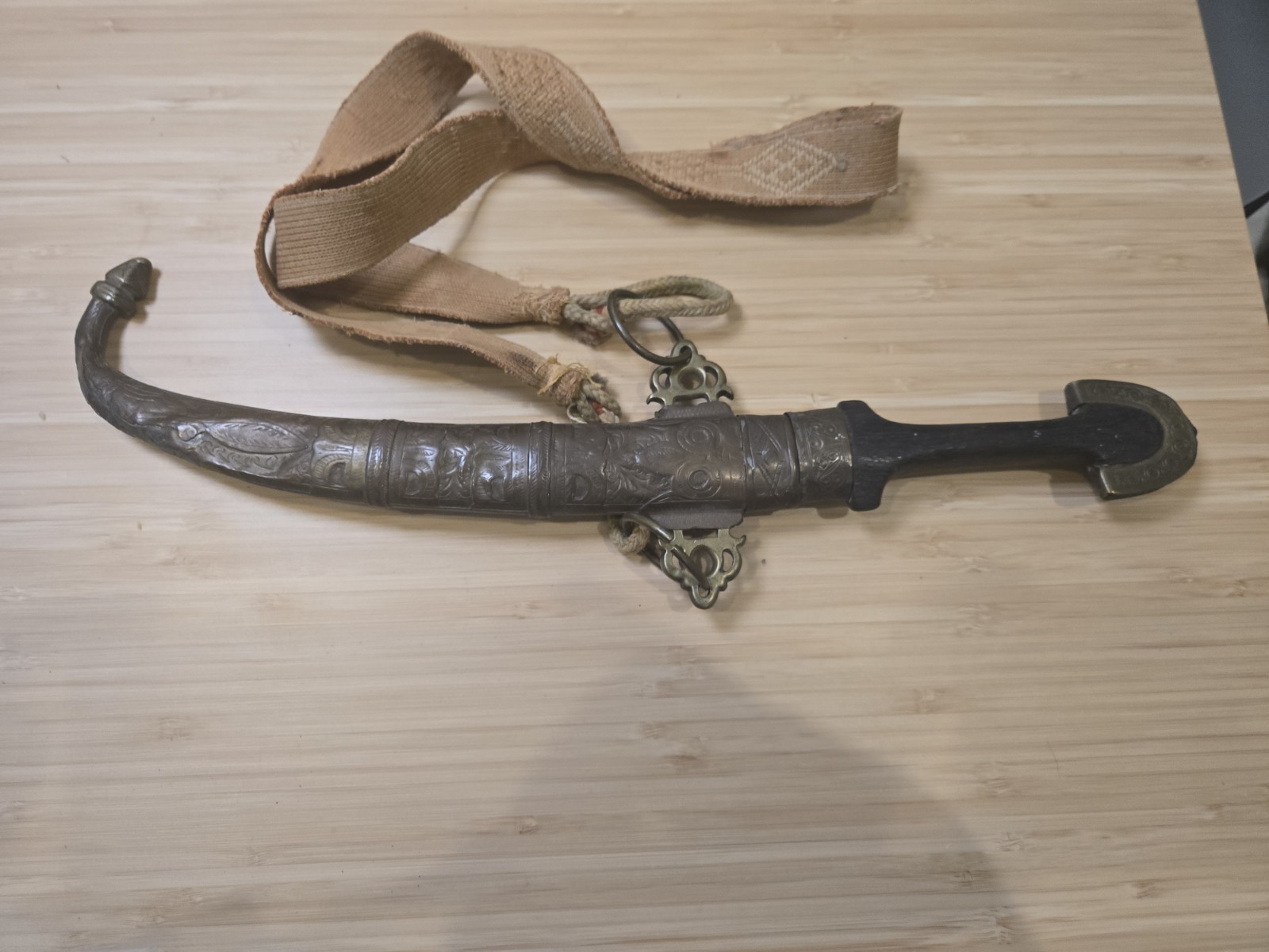 Antique Wood and Brass Dagger Knife Khanjar Islamic Middle Eastern 19th Century
