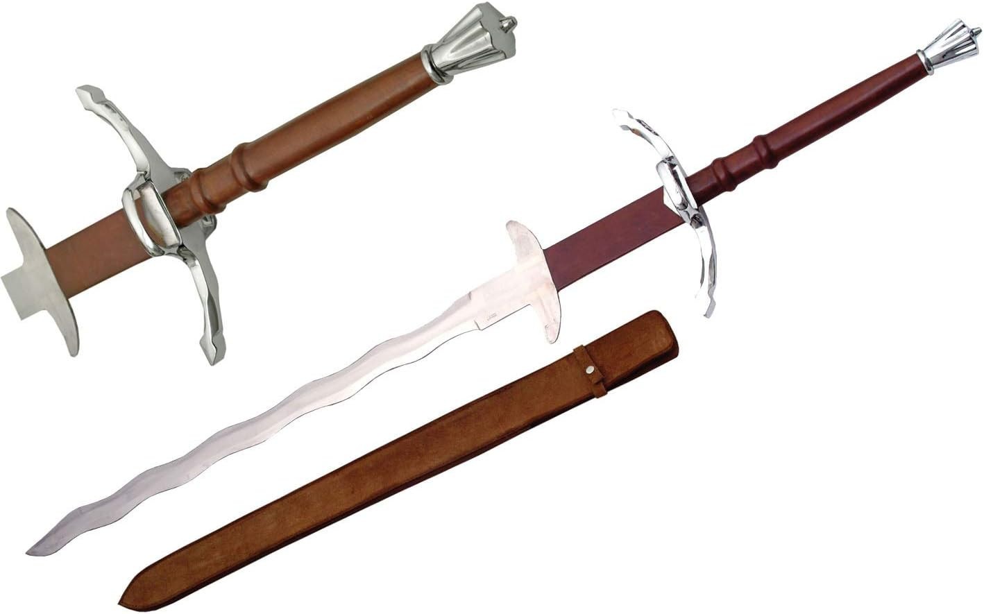 50″ Giant Zwei-Hander Medieval Great Sword Kris Blade + Leather Sheath