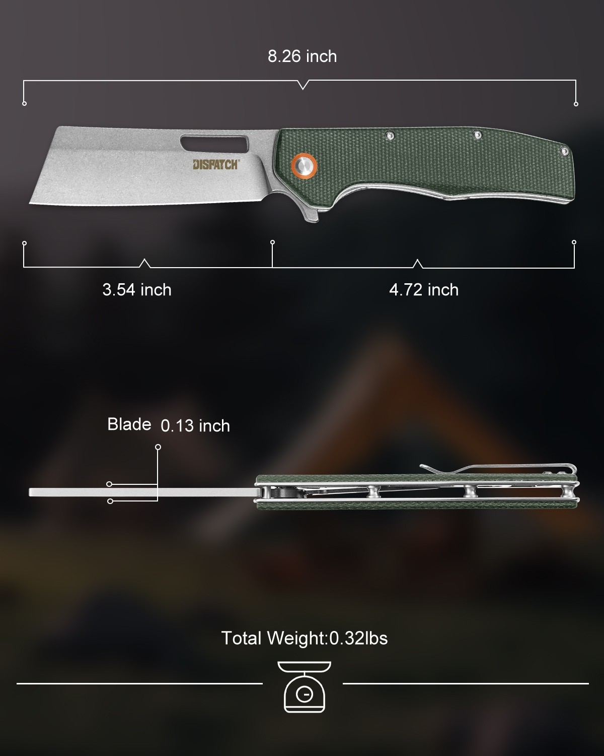 4.8″ Tactical Folding Knife with Pocket Clip, Green Micarta Handle, 8CR Blade