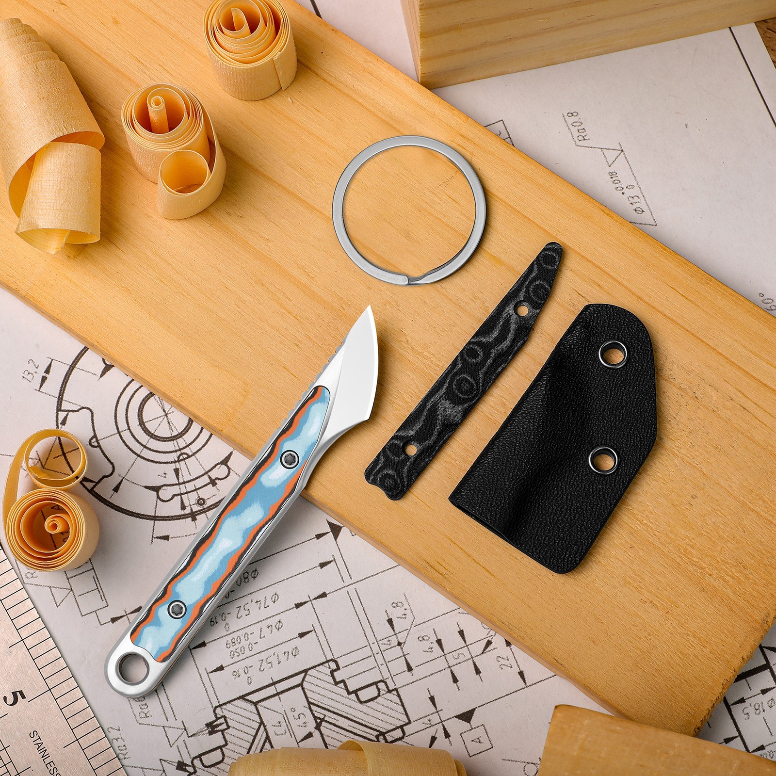 Kizer Cannoli Keychain Fixed Knife AUS-10 Blade Micarta Handle + Sheath 1089A1