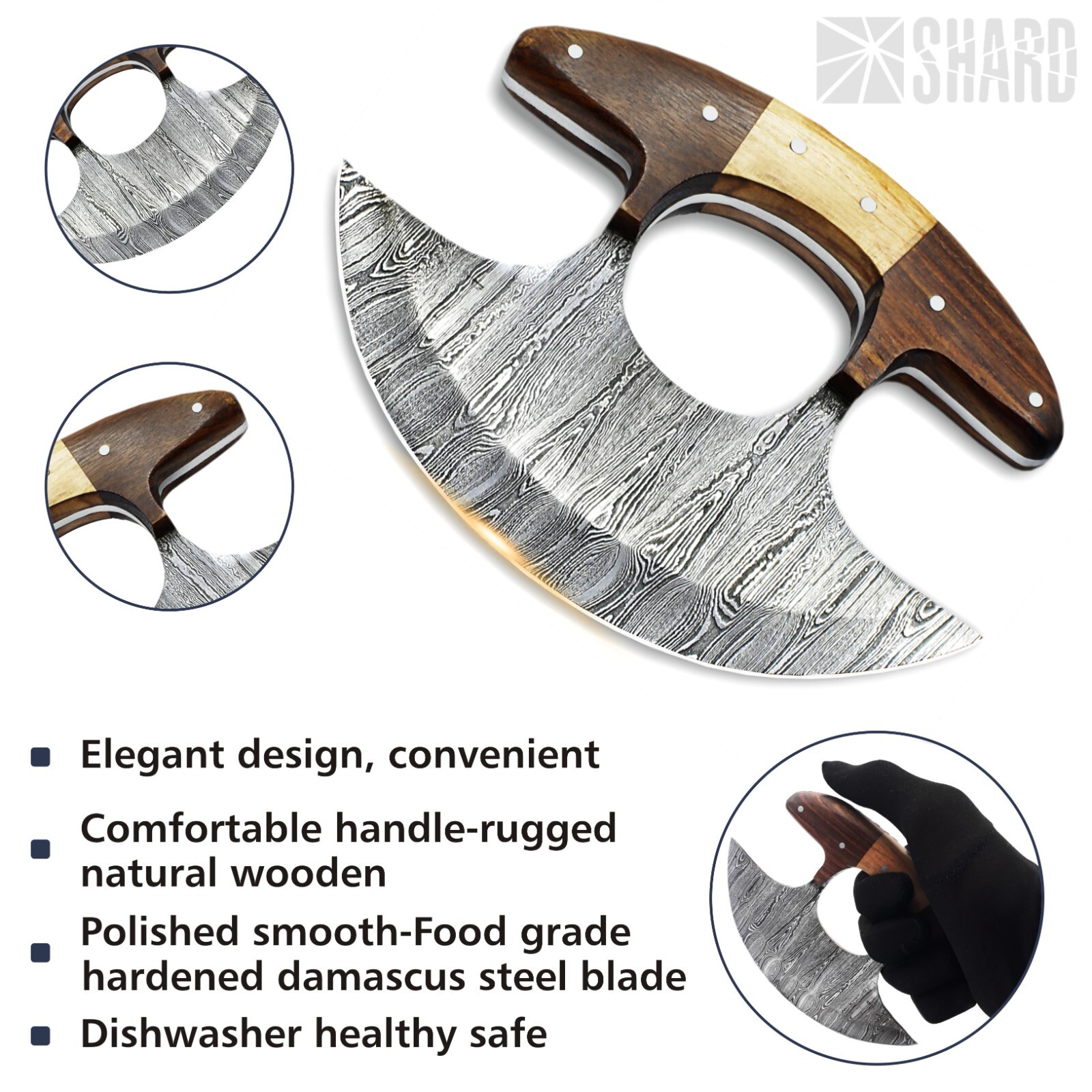 SHARDBLADE Alaskan Ulu Knife W/Sheath, HAND FORGED 5.8″ Damascus Steel Pizza Cut