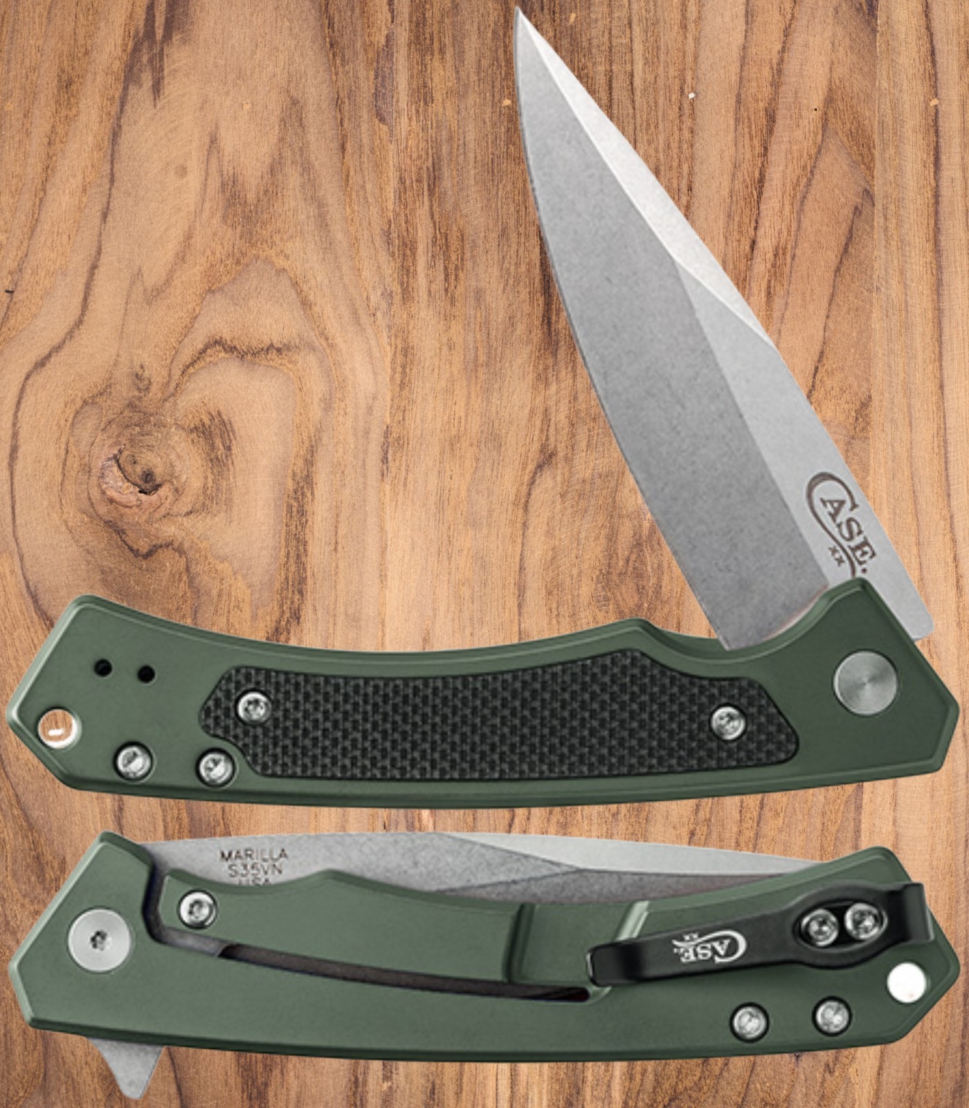 CASE XX 25883 MARILLA FLIPPER KNIFE CPM-S35VN OD GREEN ALUMINUM with G10 INLAY