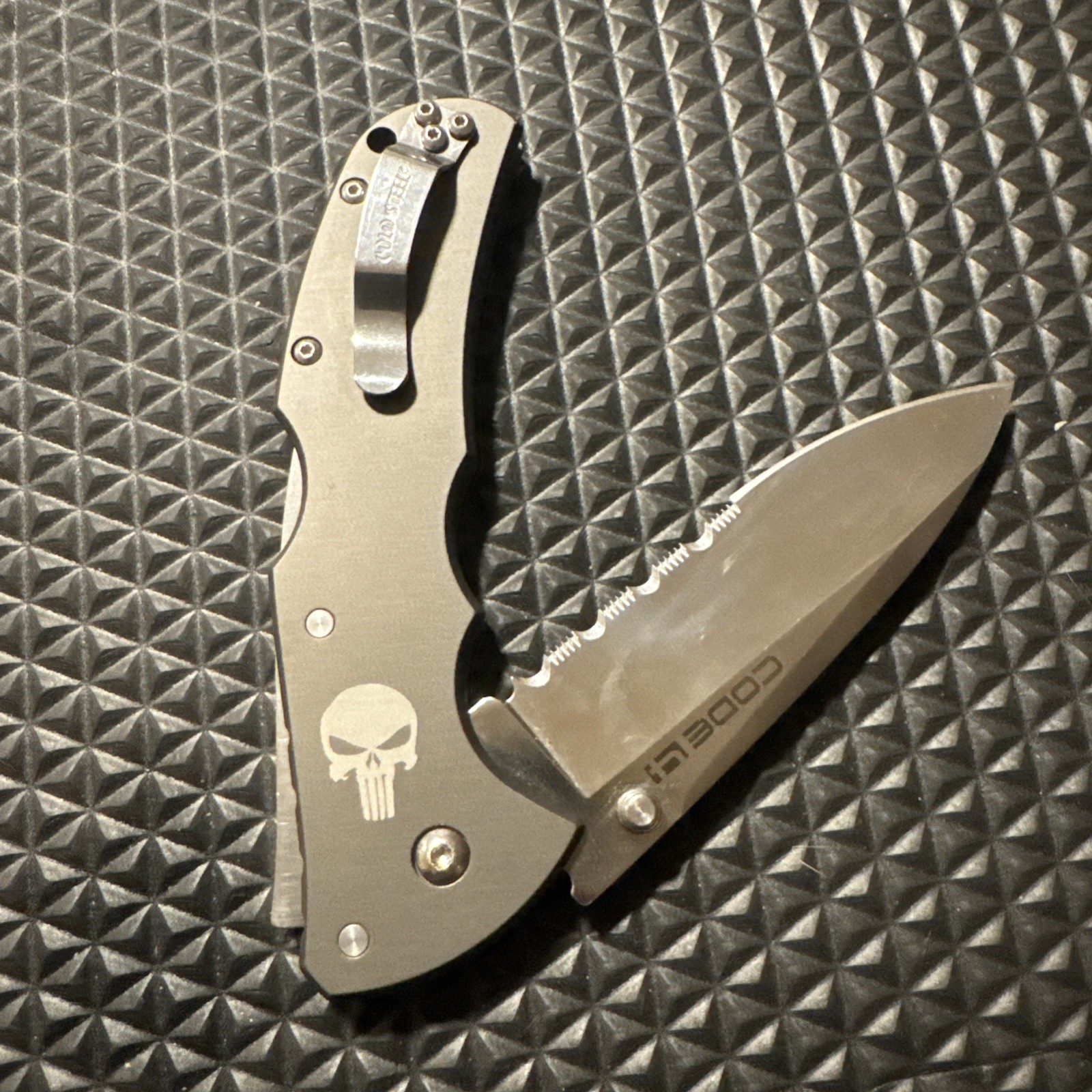 Cold Steel Code 4 Combo Edge Custom Punisher Engraved Knife CPM-S35VN Triad Lock