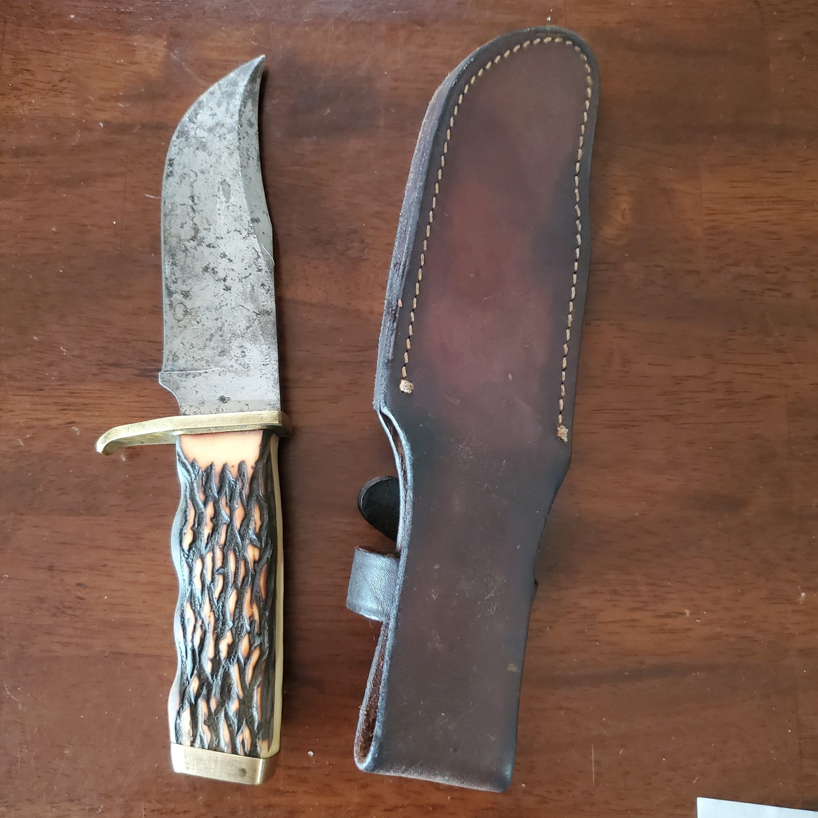 Schrade Fixed 5.5″ Blade Hunting Knife Stag Handle Leather Sheath 171UH
