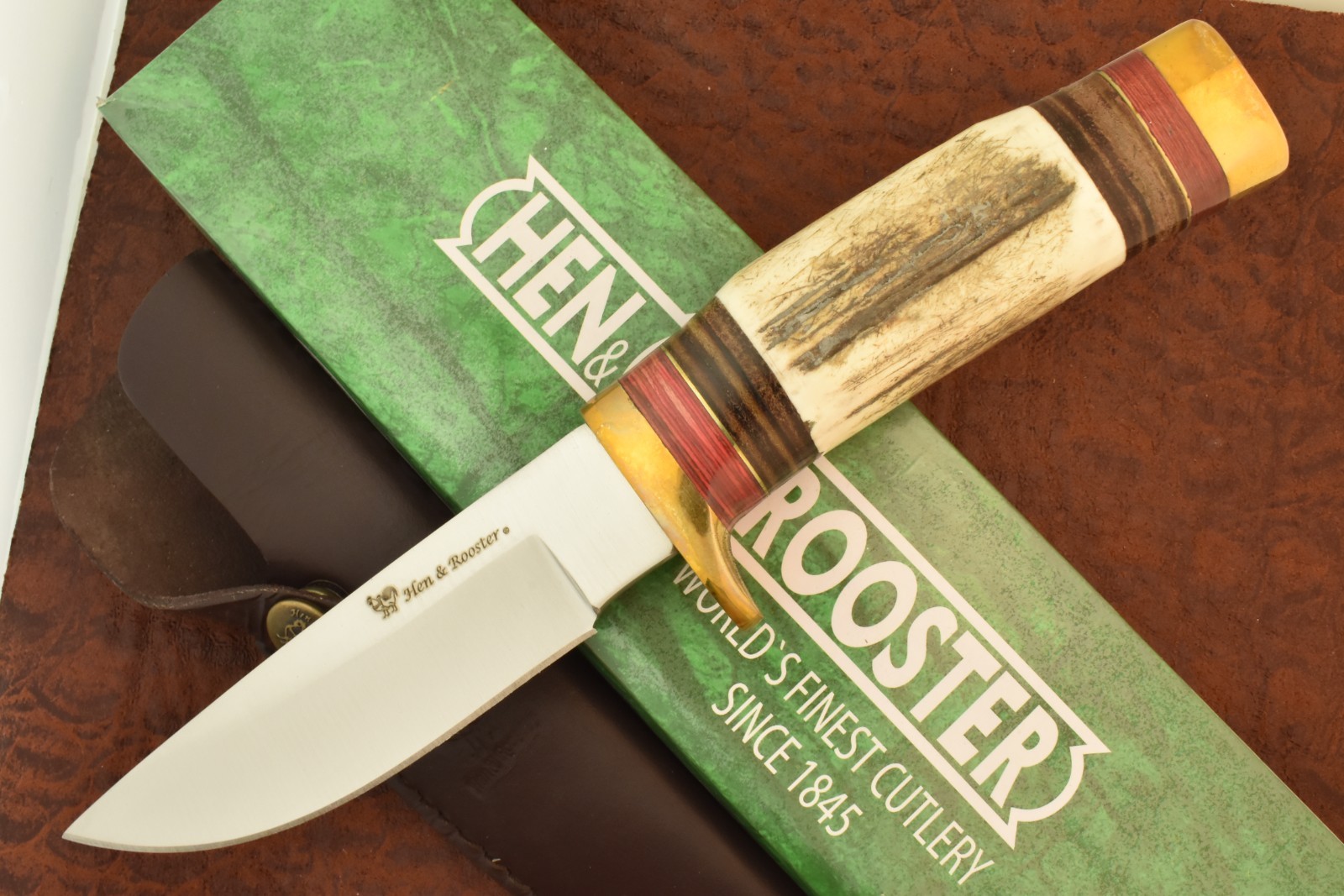 HEN & ROOSTER STAINLESS STEEL INDIA STAG FIXED BLADE HUNTING KNIFE NICE (36376)