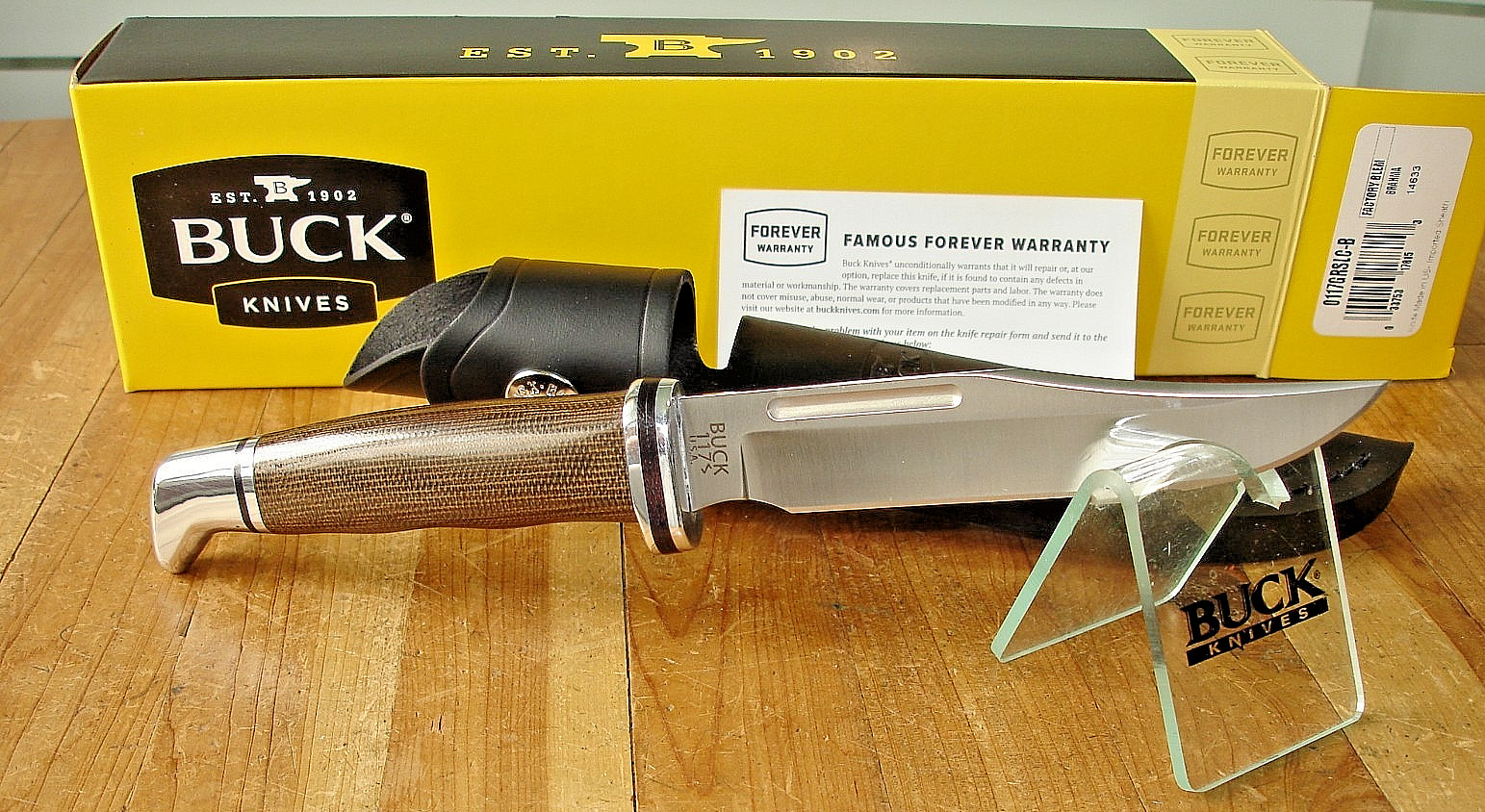 NIB FB BUCK KNIFE 117 BRAHMA BOS MAGNACUT BLADE 102 SIZE MICARTA HANDLE SHEATH