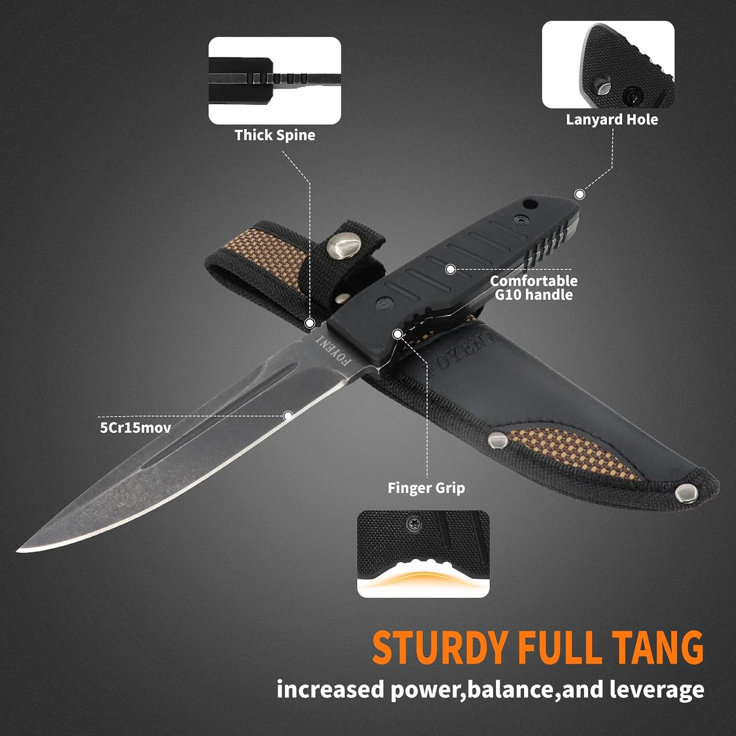 Hunting Knife with Sheath,9.8-Inch Full Tang Fixed Blade Tactical Knife with G10