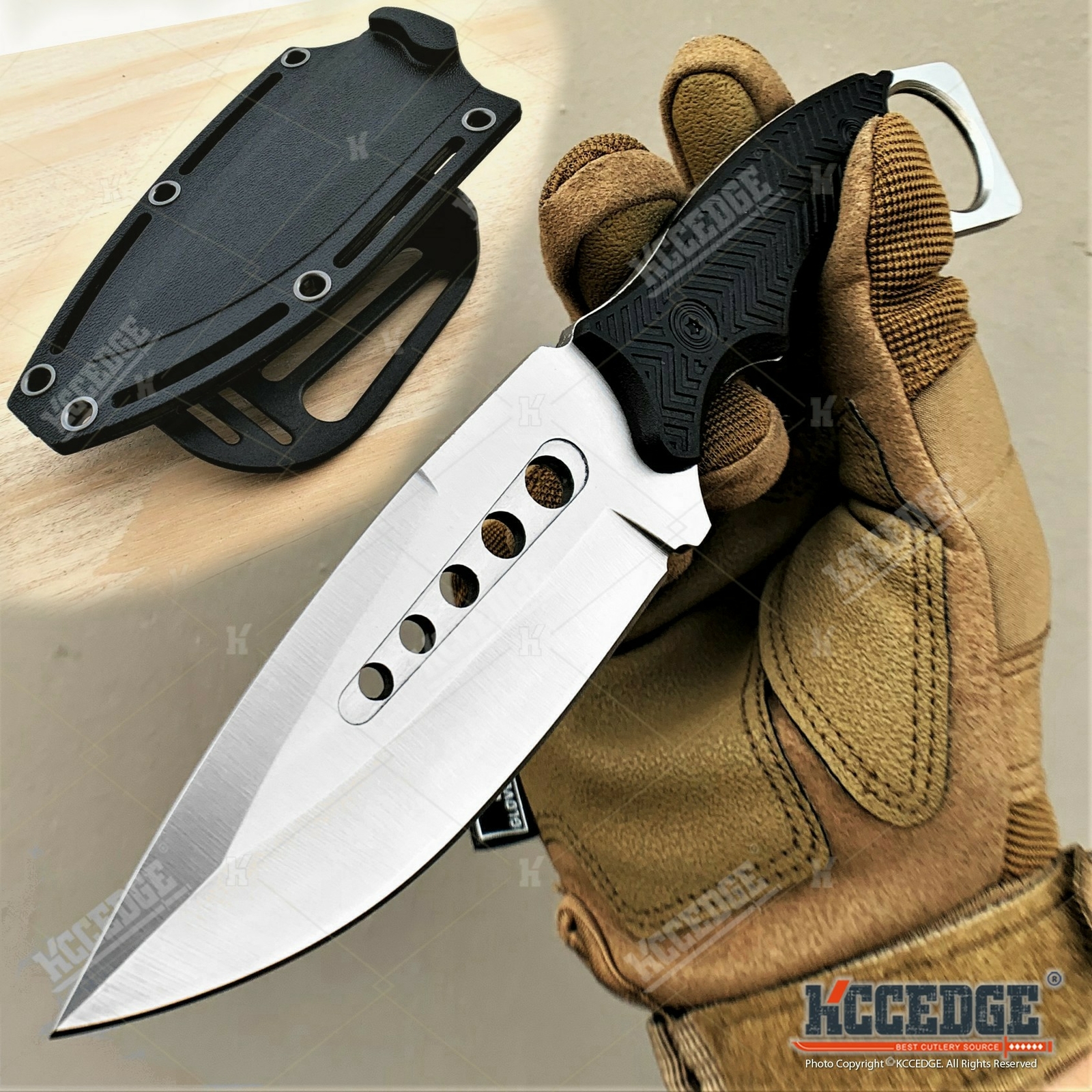 9″ FULL TANG FIXED BLADE KNIFE Kydex Sheath Hunting Knife Drop Point Blade