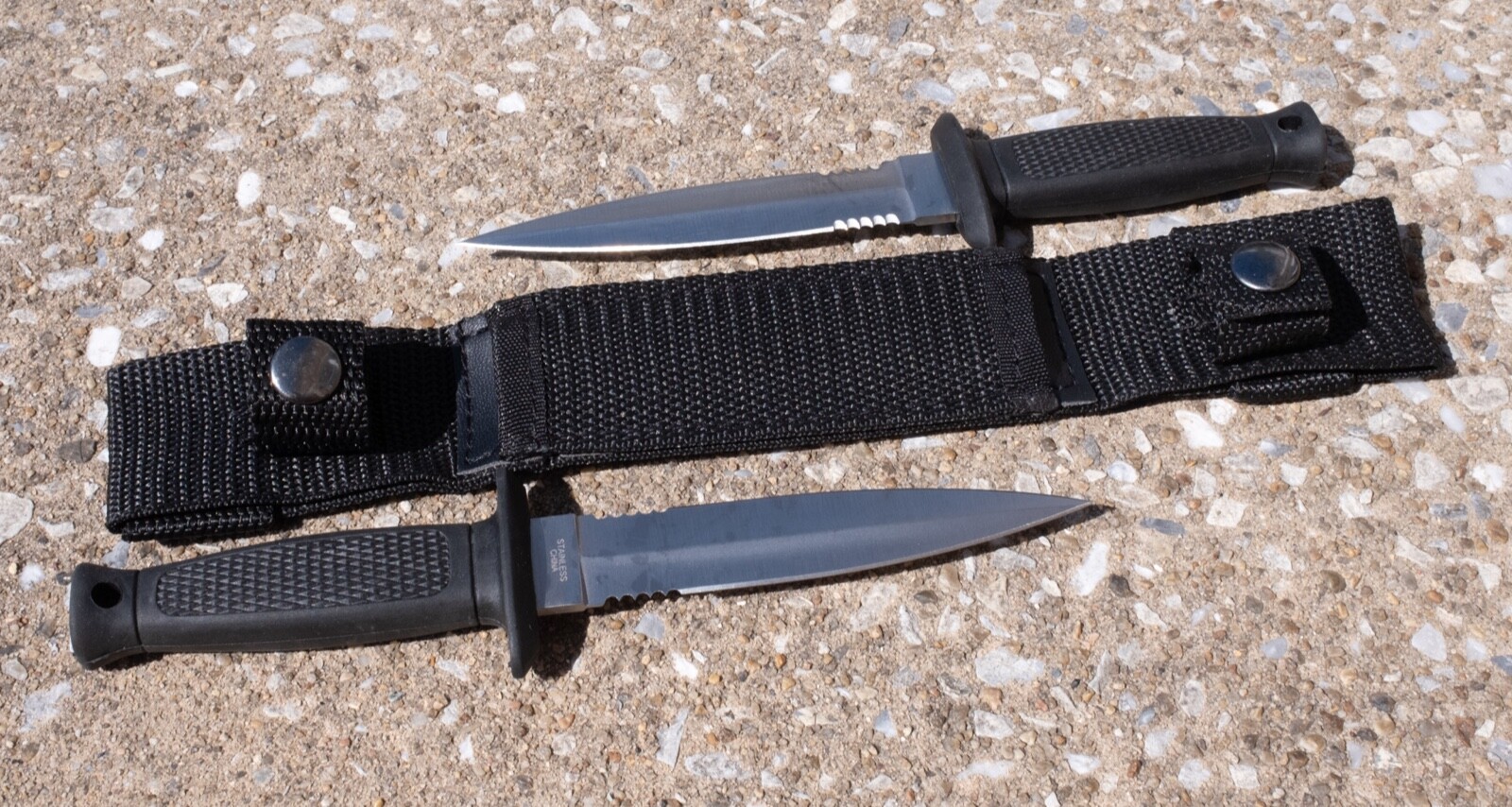 Double Edge Knife Spear Point Tactical Horizontal Carry Sheath Full Tang 7″