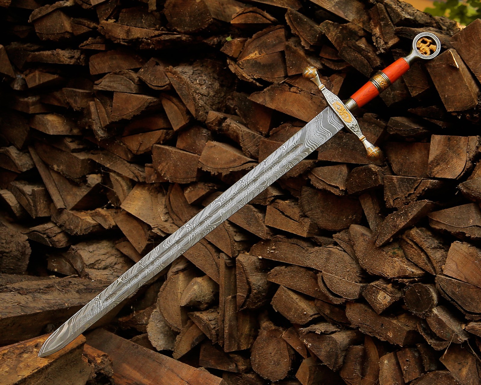 Hand Forged Damascus Templar Sword Medieval Crusader Longsword Collectors Gift