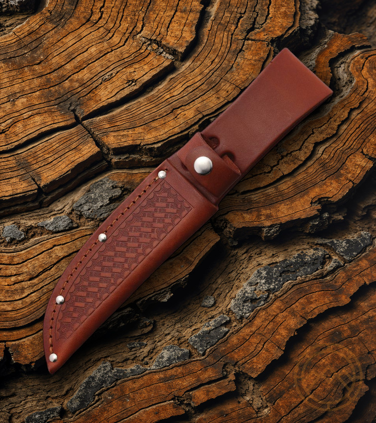 Natural Brown Basketweave Leather Sheath For Fixed Knife Blade Of Up To 5.5″