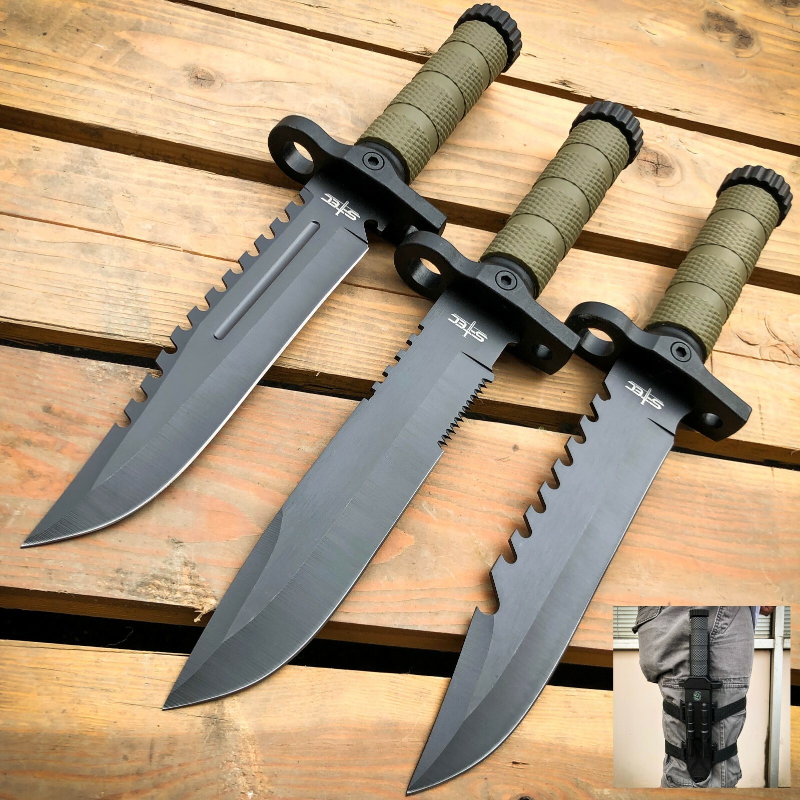 12.5″ MILITARY TACTICAL Hunting FIXED BLADE Army SURVIVAL Knife + Fire Starter